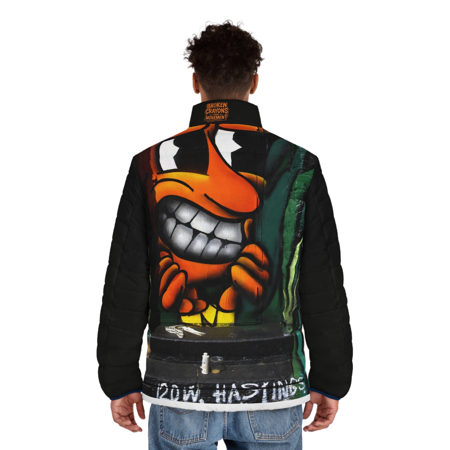 Broken Crayons Collection Graffiti Street Art Puffer Jacket — Bold Urban Wall Mural Design