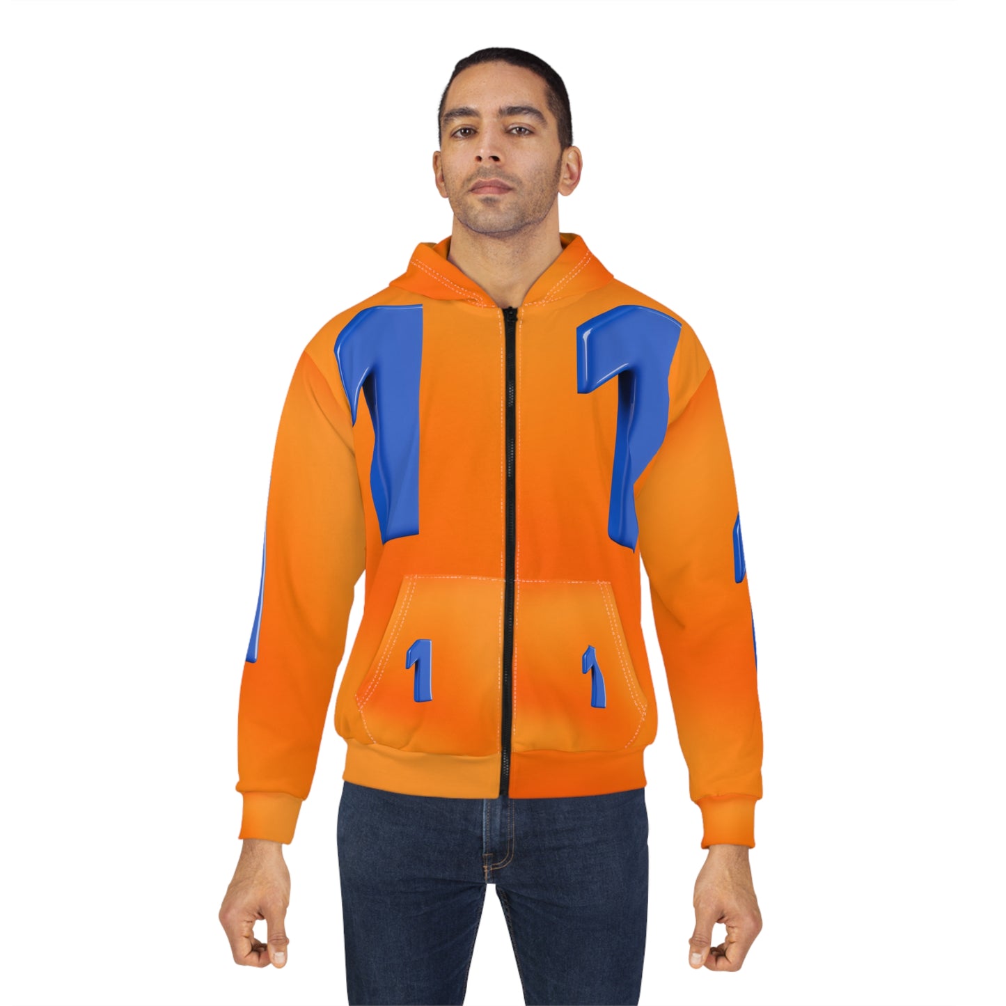 Broken Crayons Collection Orange 'Number 1' Zip Hoodie — Bold 3D Blue 1 Graphic Full-Zip Hoodie