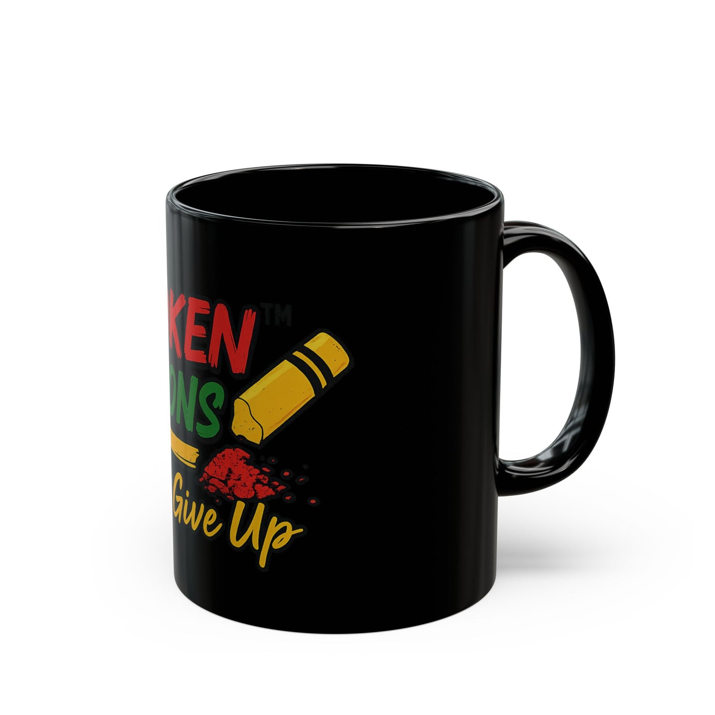 Inspirational Black Mug - Broken Crayons Never Give Up - Coffee Cup for Motivation, Gifts for Teachers, Students, Art Lovers, Encouragement