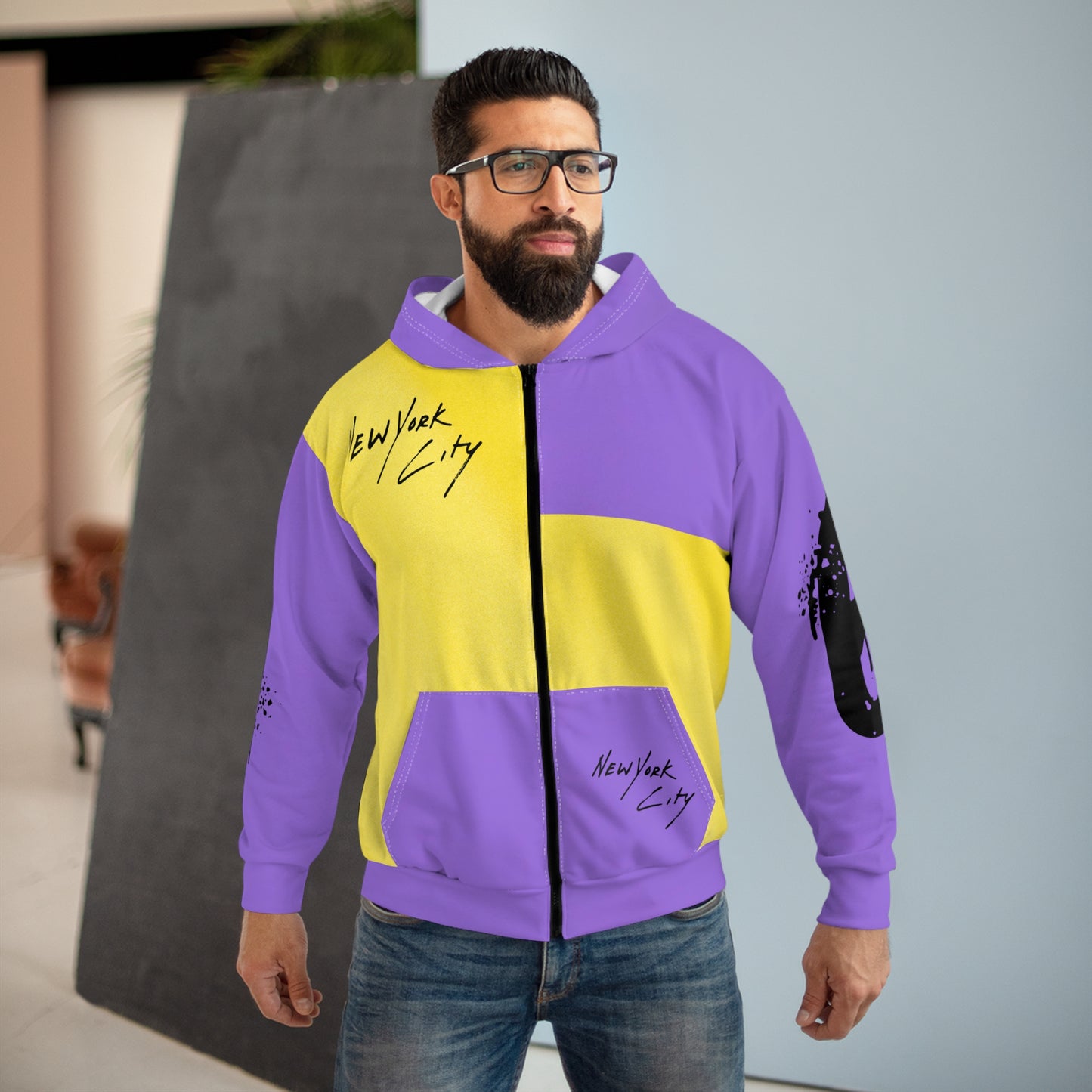Broken Crayons Collection Vibrant New York City Unisex Zip Hoodie, Casual Streetwear