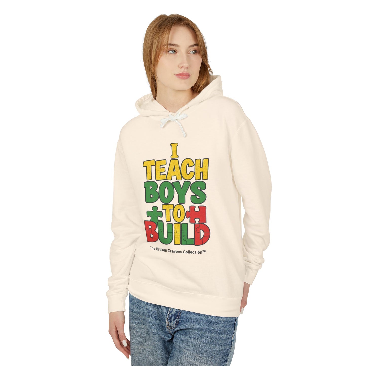 I Teach Boys to Build Hoodie – Pan-African Empowerment Puzzle Design | Broken Crayons Collection™