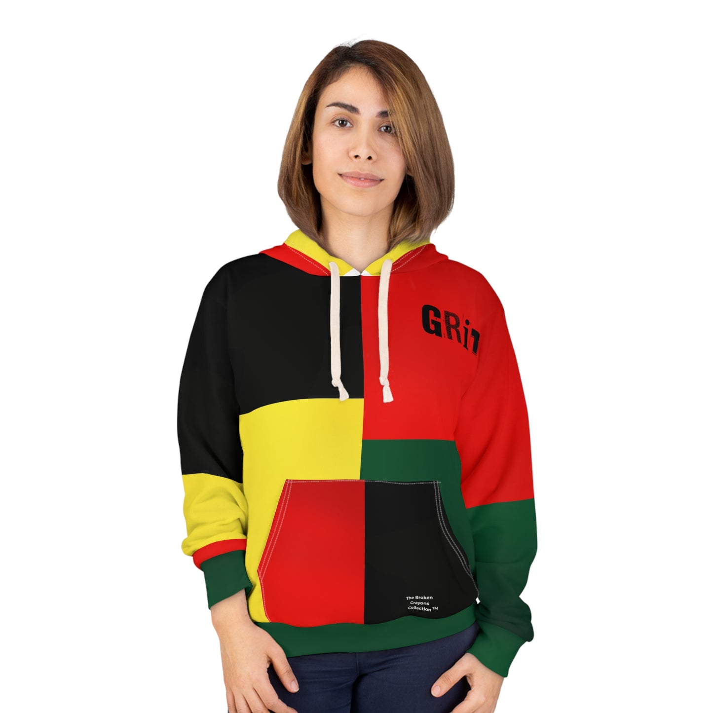 Broken Crayons-Vibrant African-Inspired "GRIT Power in Pieces" Unisex Hoodie - Black, Red, Yellow & Green Streetwear
