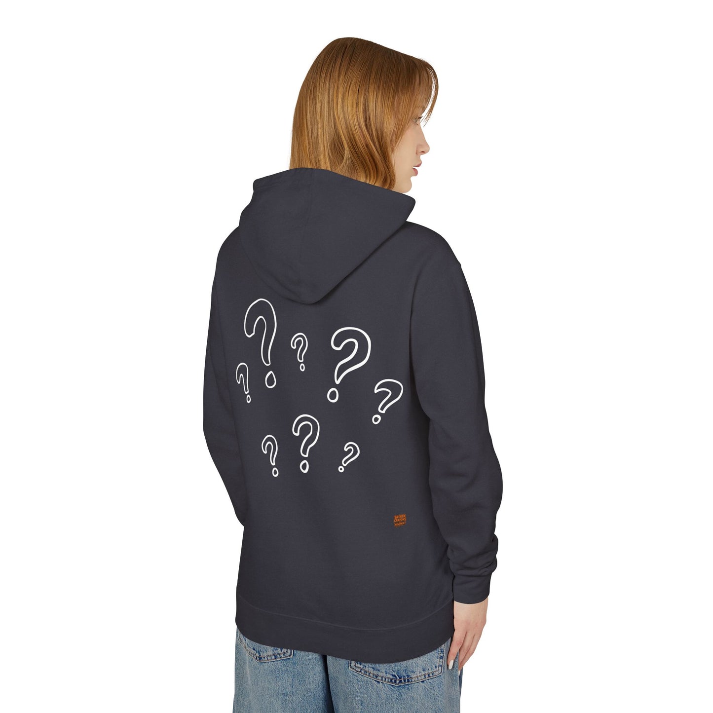 Broken Crayons Collection Hmmmm. Hoodie —  Graphic Hoodie with Front "Hmmm." Text & Back Question Mark Design