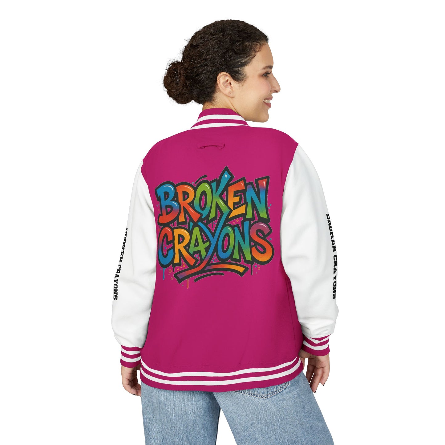 Vibrant Letterman Jacket for Creative Souls, Unisex Varsity Jacket, Trendy Outerwear, Graffiti Style Jacket, Statement Piece for [...]