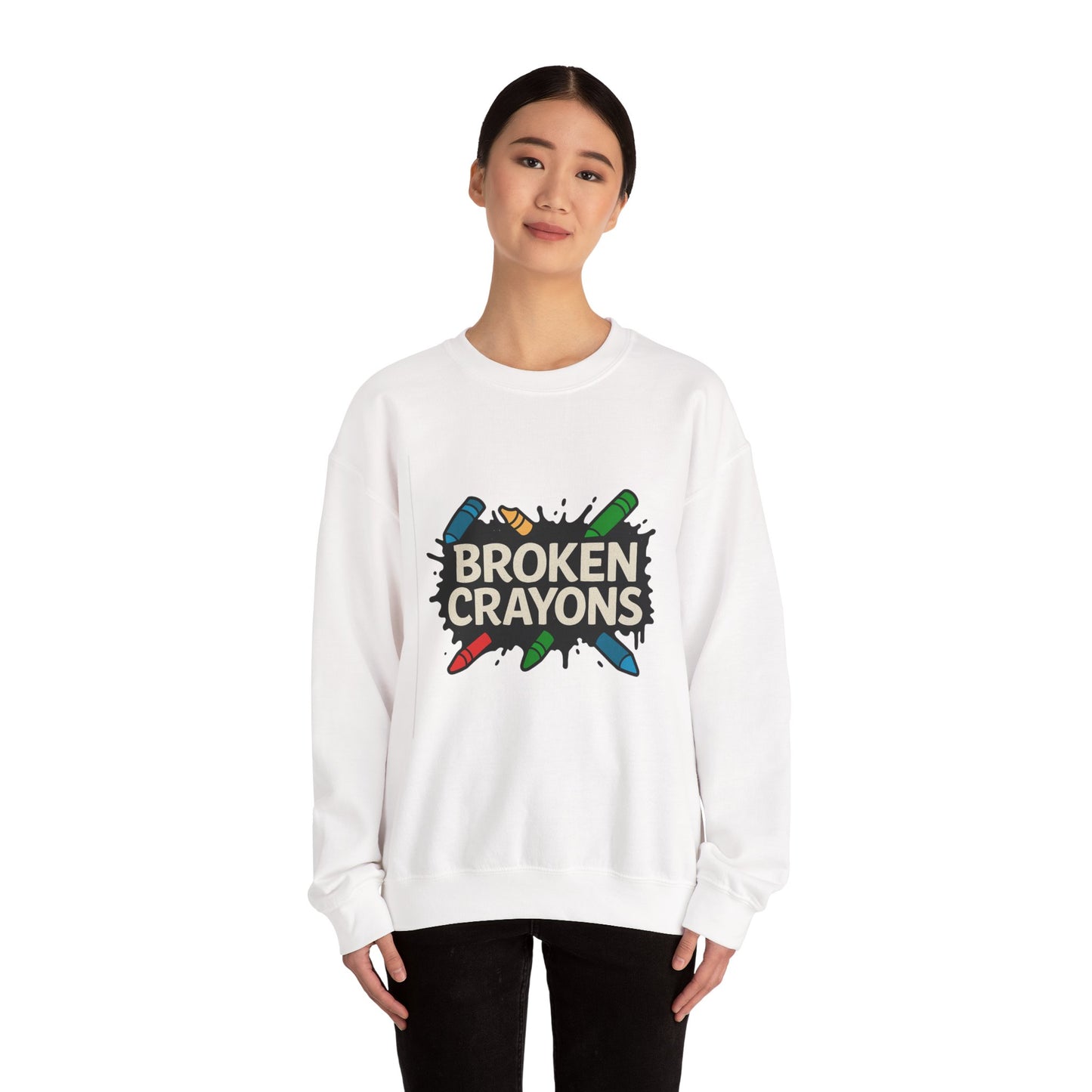 Broken Crayons Crewneck Sweatshirt - Unisex Comfort Wear, Perfect Gift for Artists, Fun Casual Style, Cozy Homewear, Unique Birthday Present