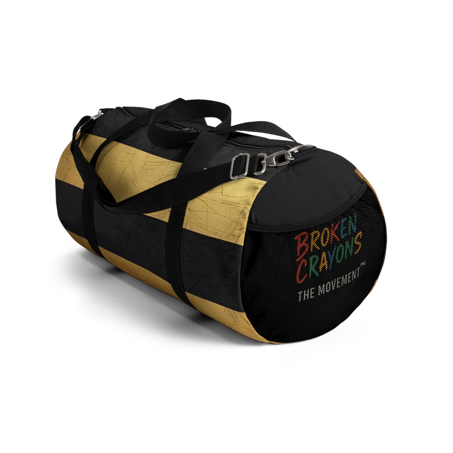 Broken Crayons Collection Black and Gold Striped Duffel Bag: Stylish Gym & Travel Bag | Weekend Warrior Gear | Durable Black/Gold