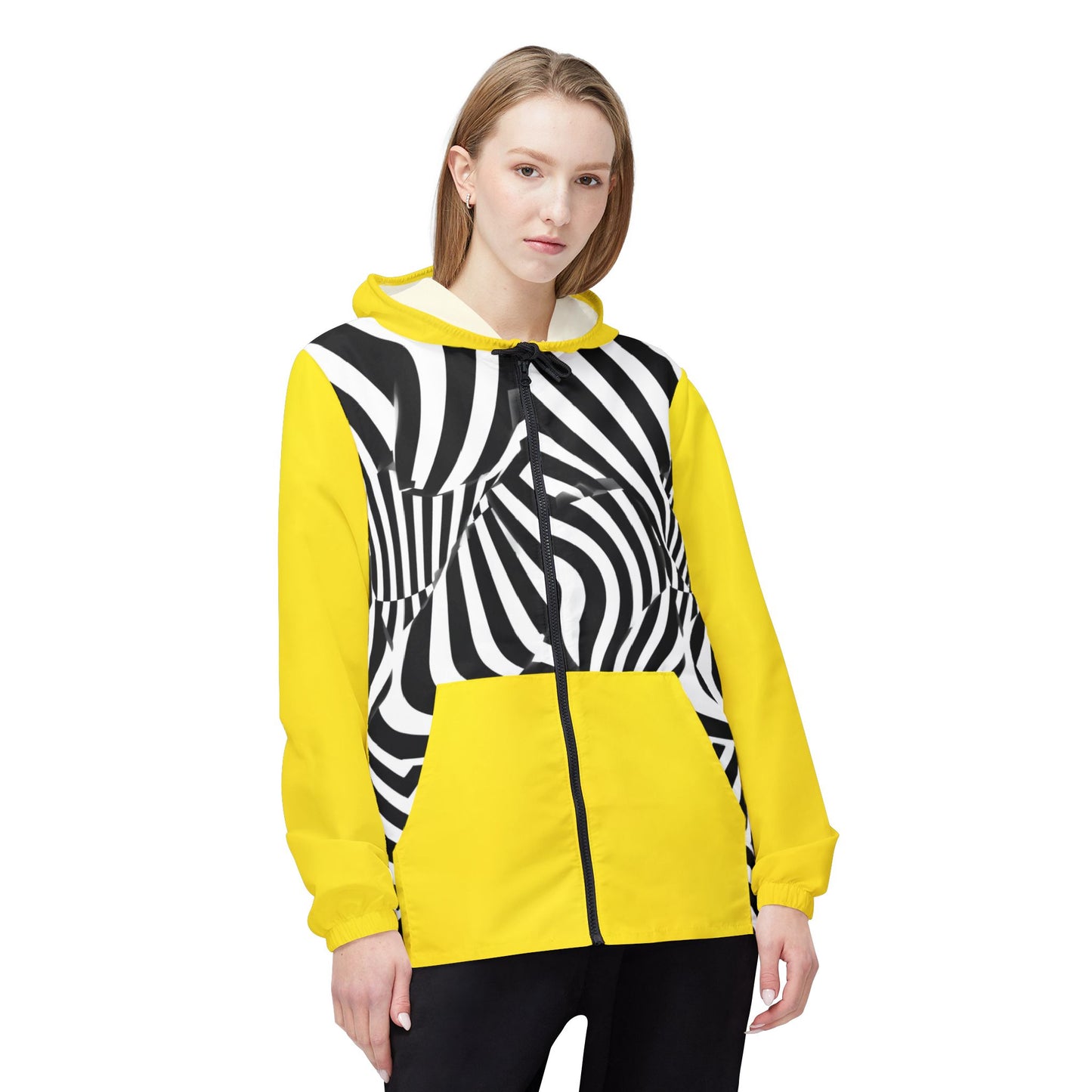 Broken Crayons Optical Illusion Windbreaker – Black & Yellow Motionwear That Commands Attention