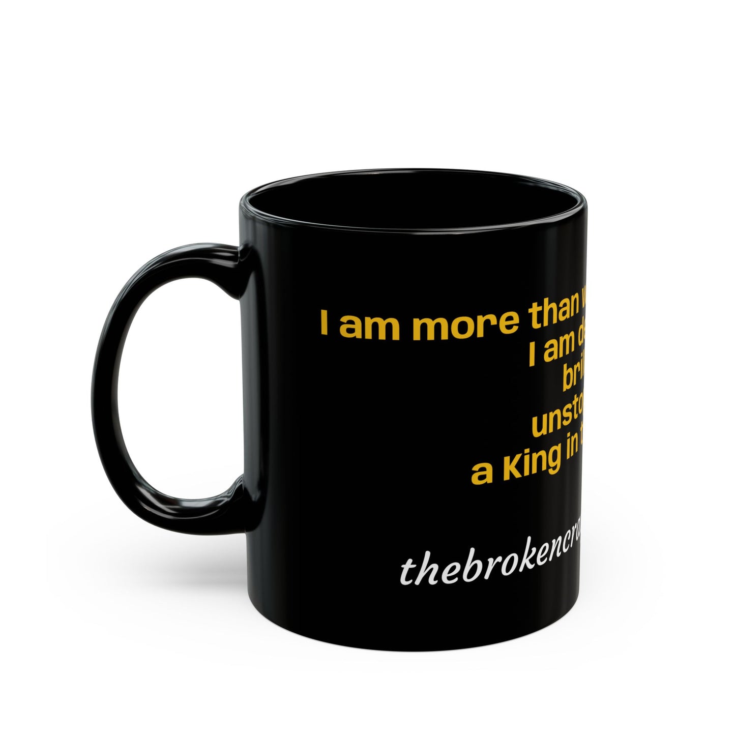 Empowerment Black Ceramic Mug – “Destined, Brilliant, Unstoppable” | Broken Crayons Collection™