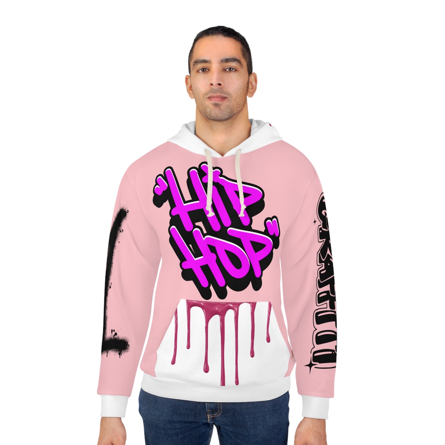 Broken Crayons Pink Graffiti “HIP HOP” Hoodie – Urban Streetwear with Drip & Dance Vibes