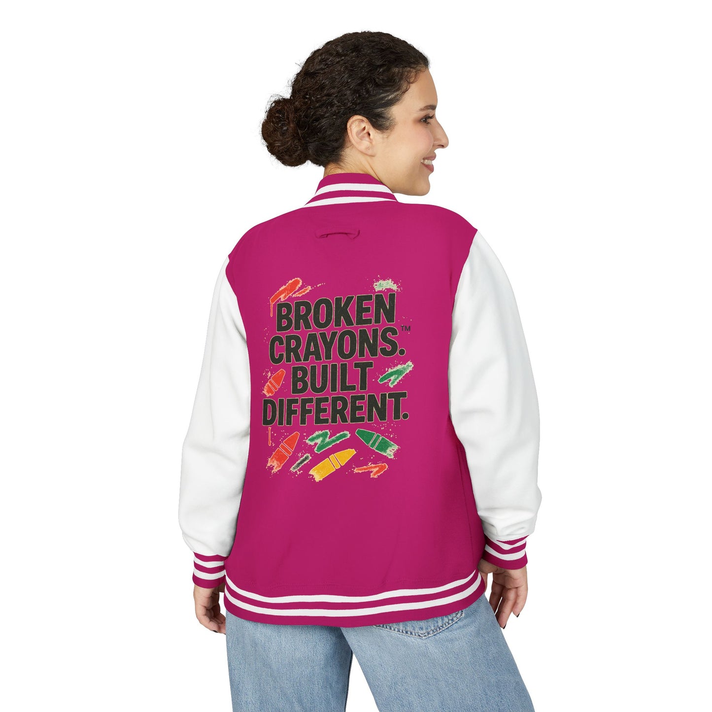Broken Crayons™ Built Different Varsity Jacket – Empowerment Streetwear