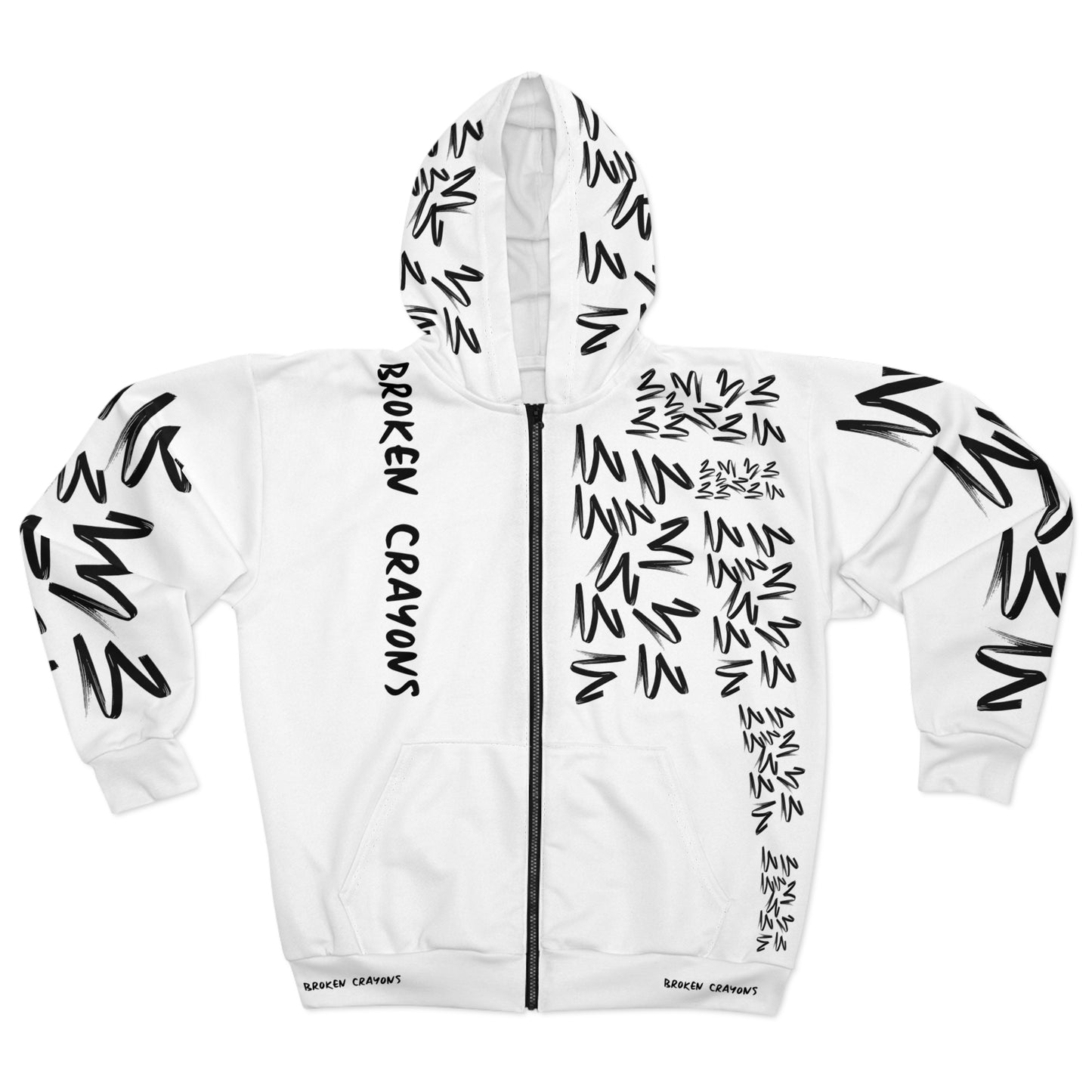 Broken Crayons Zip Hoodie – White | Grit, Art, and Identity in Motion