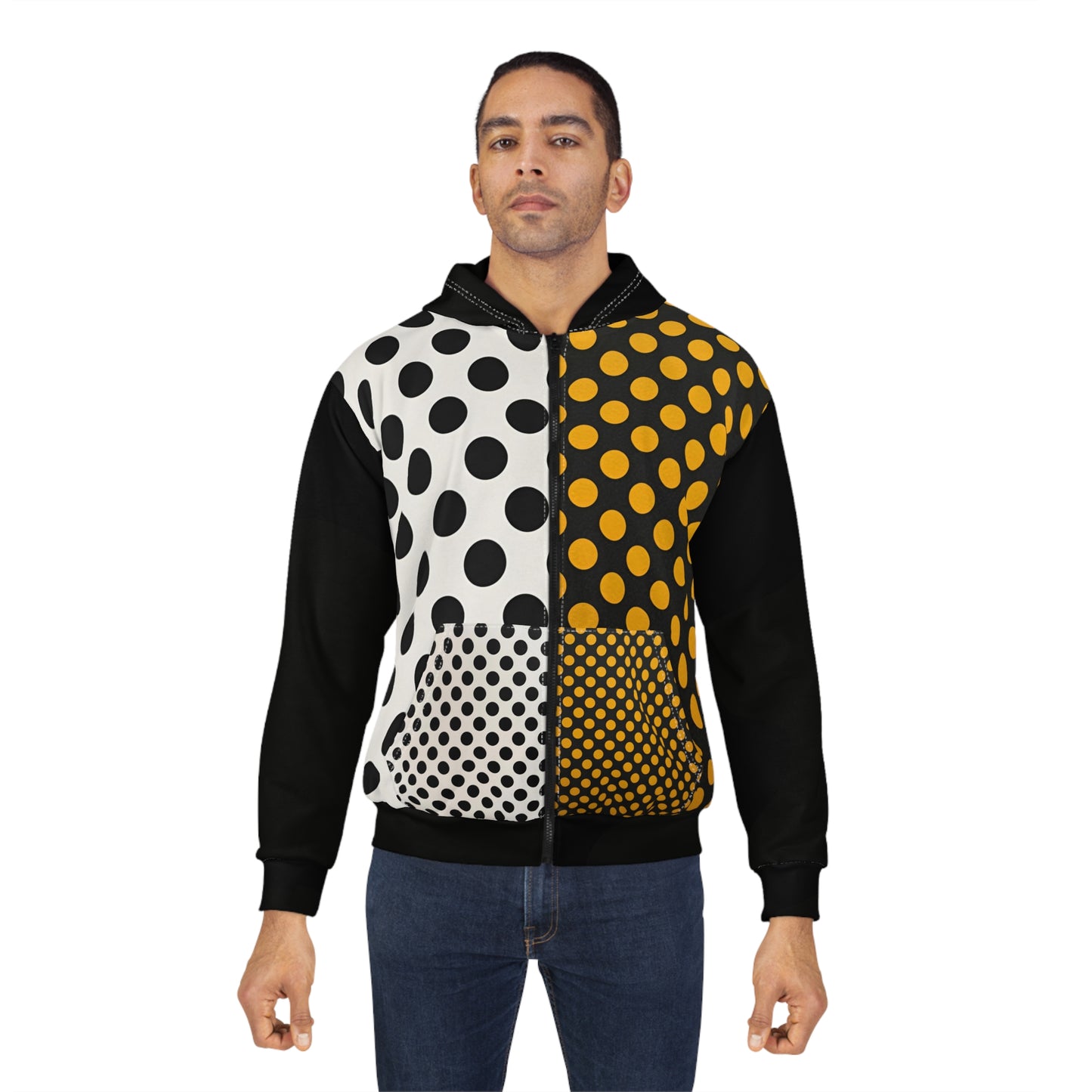Broken Crayons Collection Polka Dot Power Zip Hoodie: Abstract Split-Panel Art | "Broken Crayons The Movement" Fist Graphic | Bold Urban Streetwear
