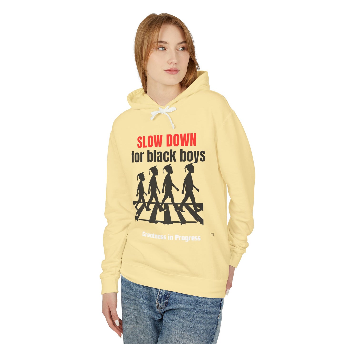 Unisex Lightweight Hooded Sweatshirt - "Slow Down for Black Boys" Hoodie, Awareness Apparel, Gift for Activists, Statement Sweatshirt, [...]