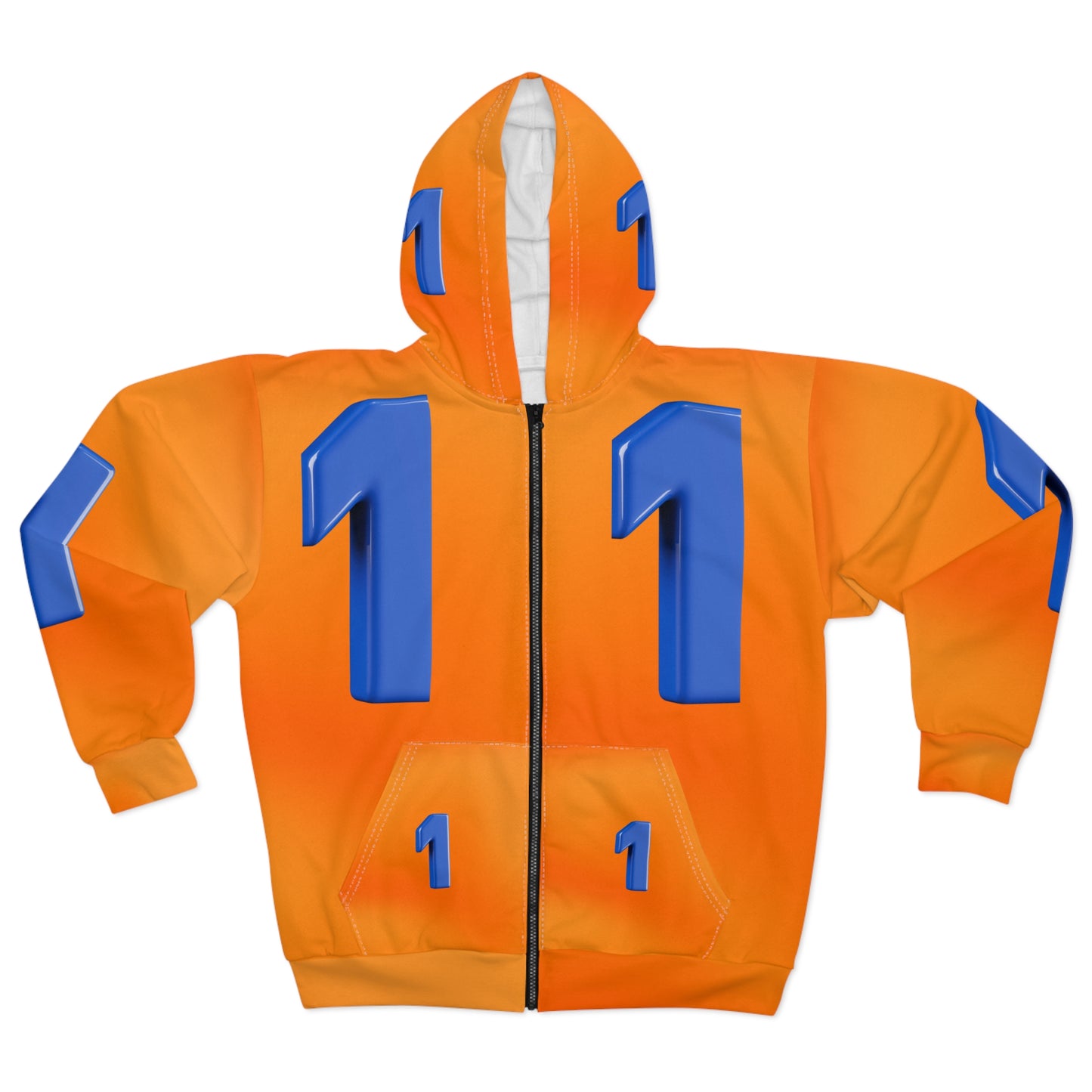 Broken Crayons Collection Orange 'Number 1' Zip Hoodie — Bold 3D Blue 1 Graphic Full-Zip Hoodie