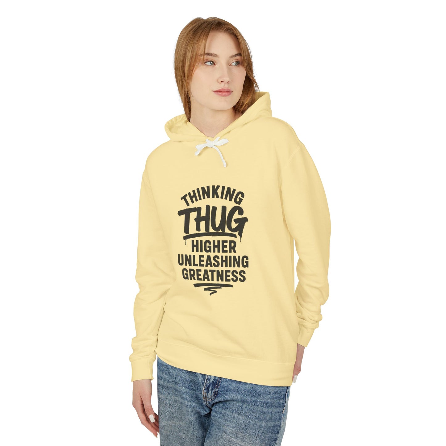 Unisex Hooded Sweatshirt - 'Thinking Thug, Higher Unleashing Greatness' - Motivational Gift, Everyday Casualwear, Unique Statement Piece