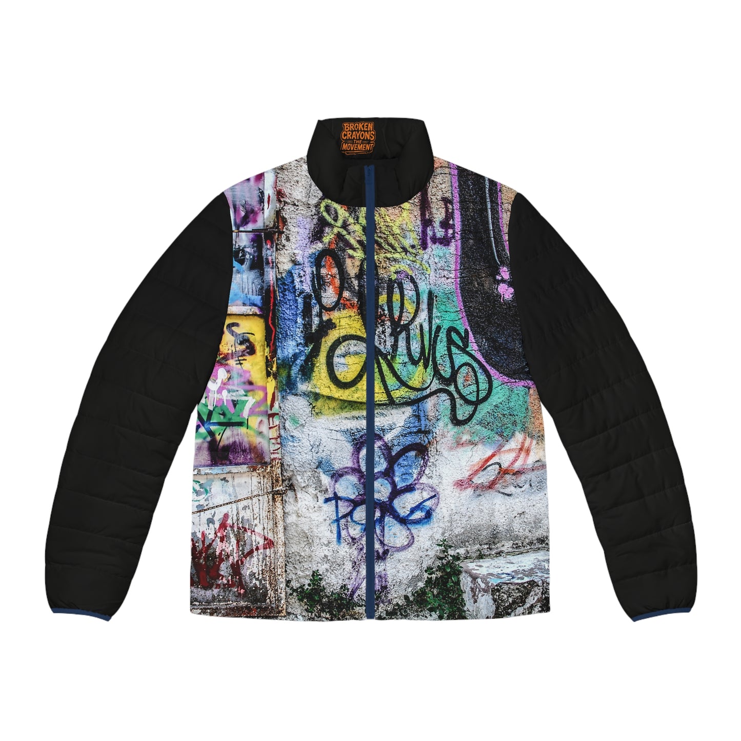 Broken Crayons Collection Graffiti Street Art Puffer Jacket — Bold Urban Wall Mural Design