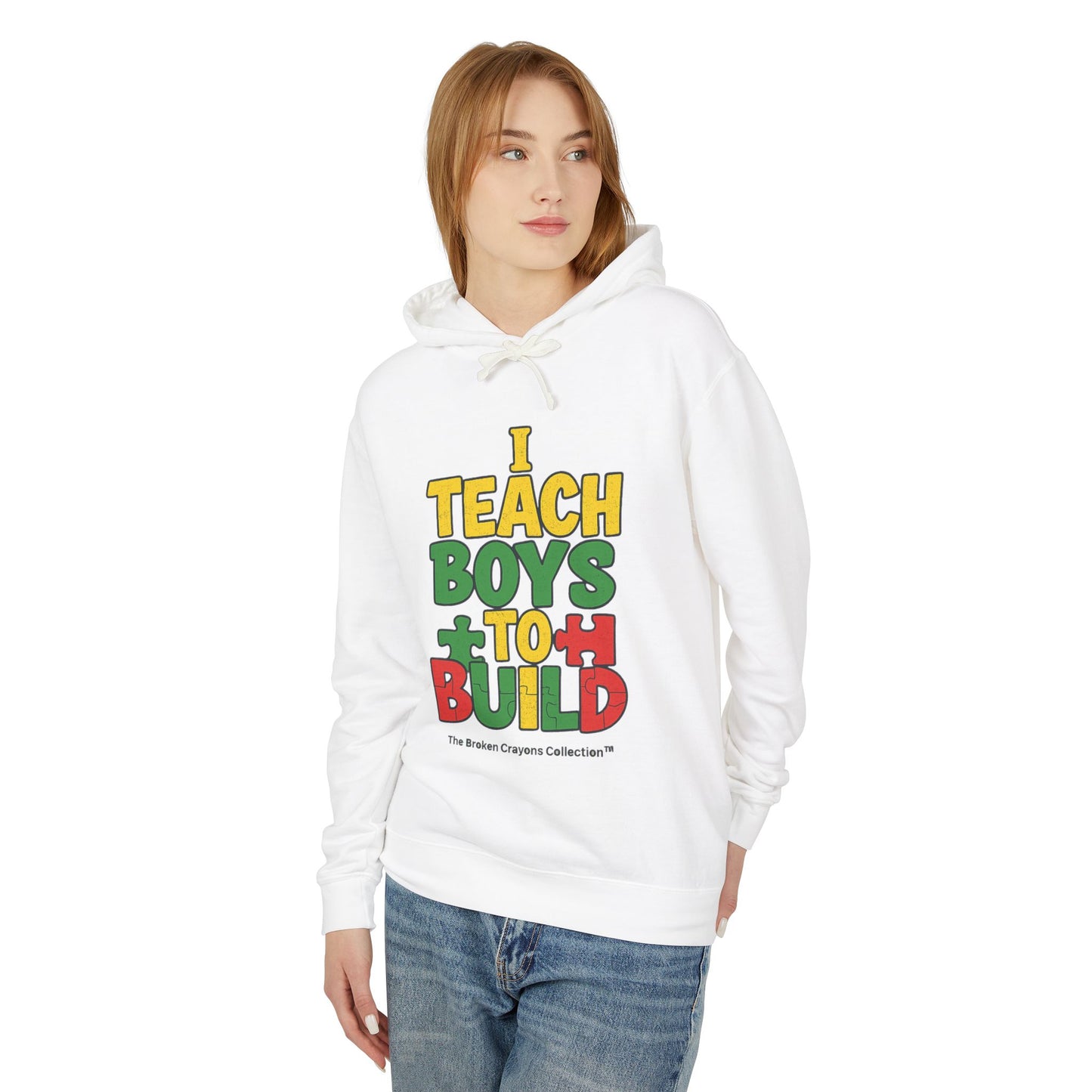 I Teach Boys to Build Hoodie – Pan-African Empowerment Puzzle Design | Broken Crayons Collection™