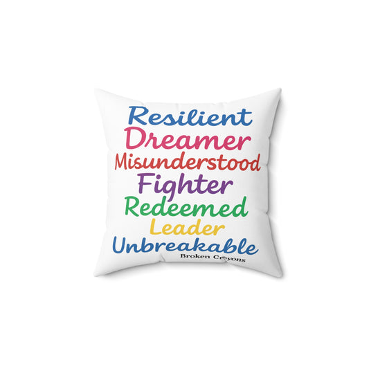 Inspirational Quote Pillow - Resilient Dreamer Fighter Redeemed Leader Unbreakable, Decorative Throw Pillow, Motivational Home Decor, [...]