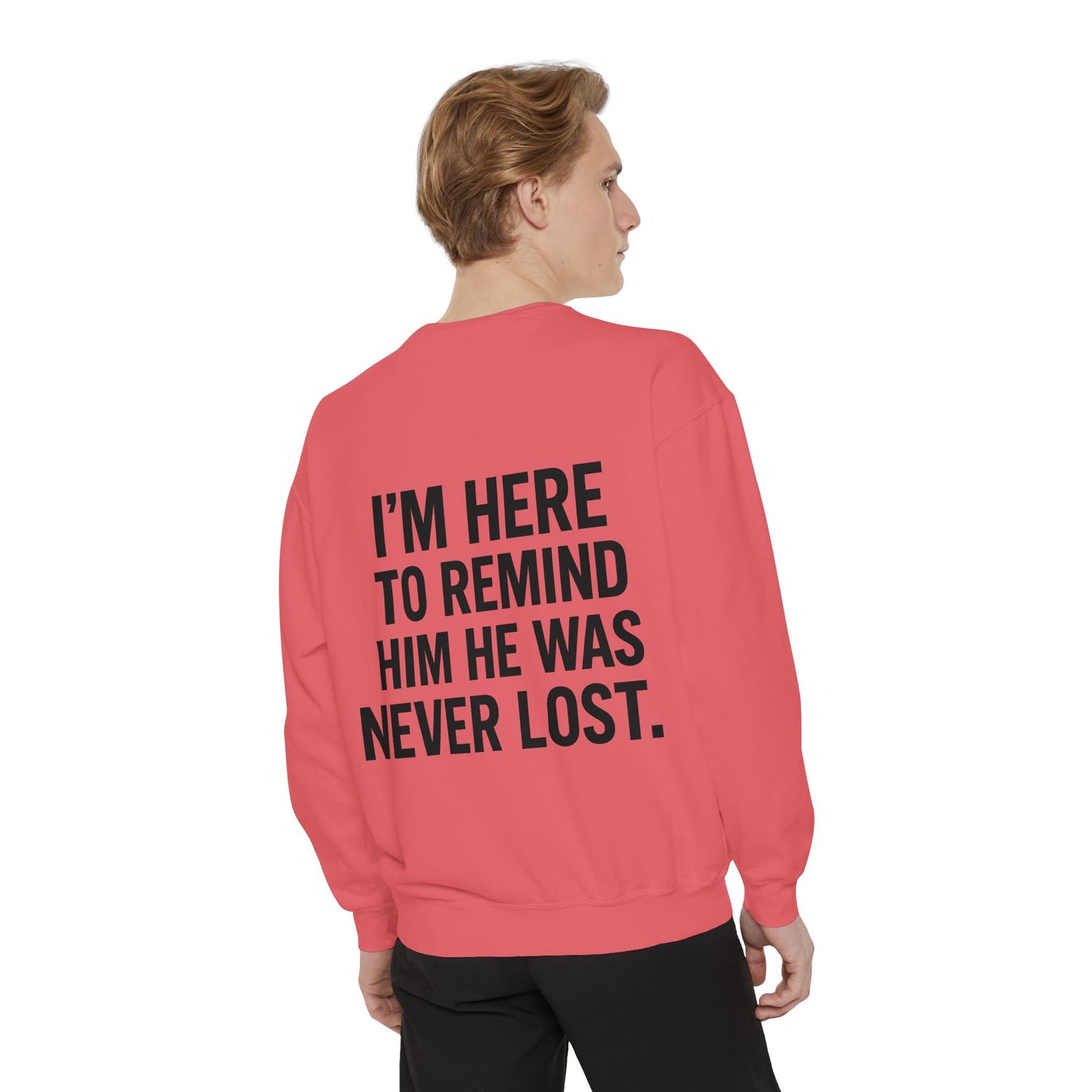 I’m Not Here to Save Him Coral Sweatshirt – Empowerment Apparel for Mentors & Movement Builders