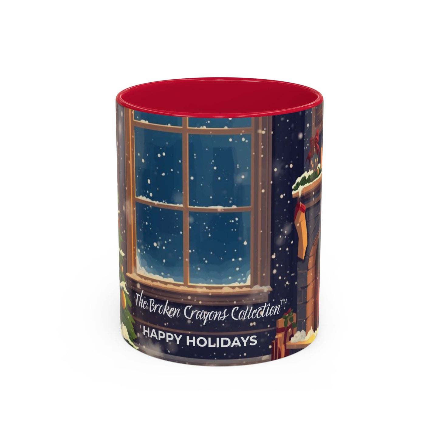 Broken Crayons Collection Holiday Fireplace Coffee Mug — Cozy Winter Scene 11oz/15oz