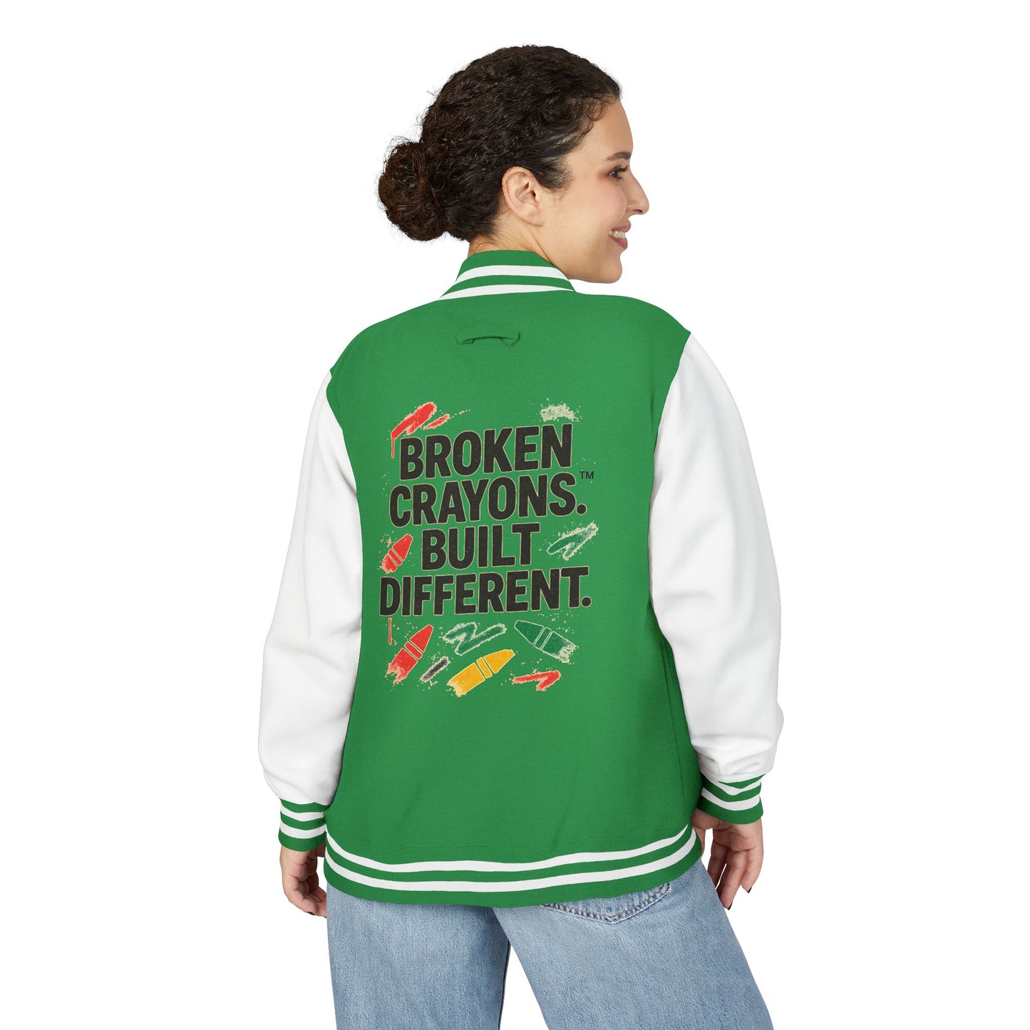 Broken Crayons™ Built Different Varsity Jacket – Empowerment Streetwear