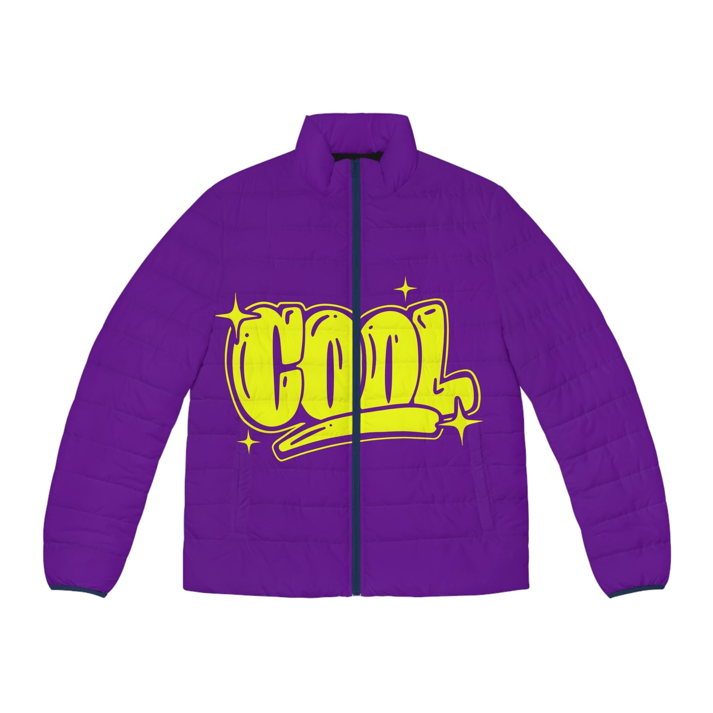 Broken Crayons Collection Streetwear COOL Puffer Jacket | Purple Quilted Bomber with Graffiti Print