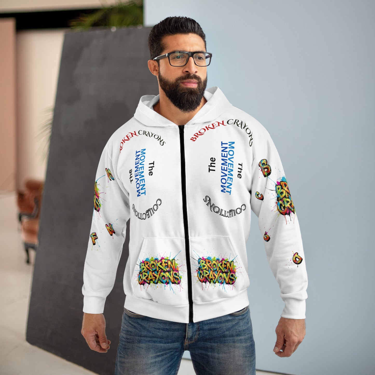 Broken Crayons "The Movement" All-Over Print Zip-Up Hoodie - Colorful Graffiti Art Streetwear