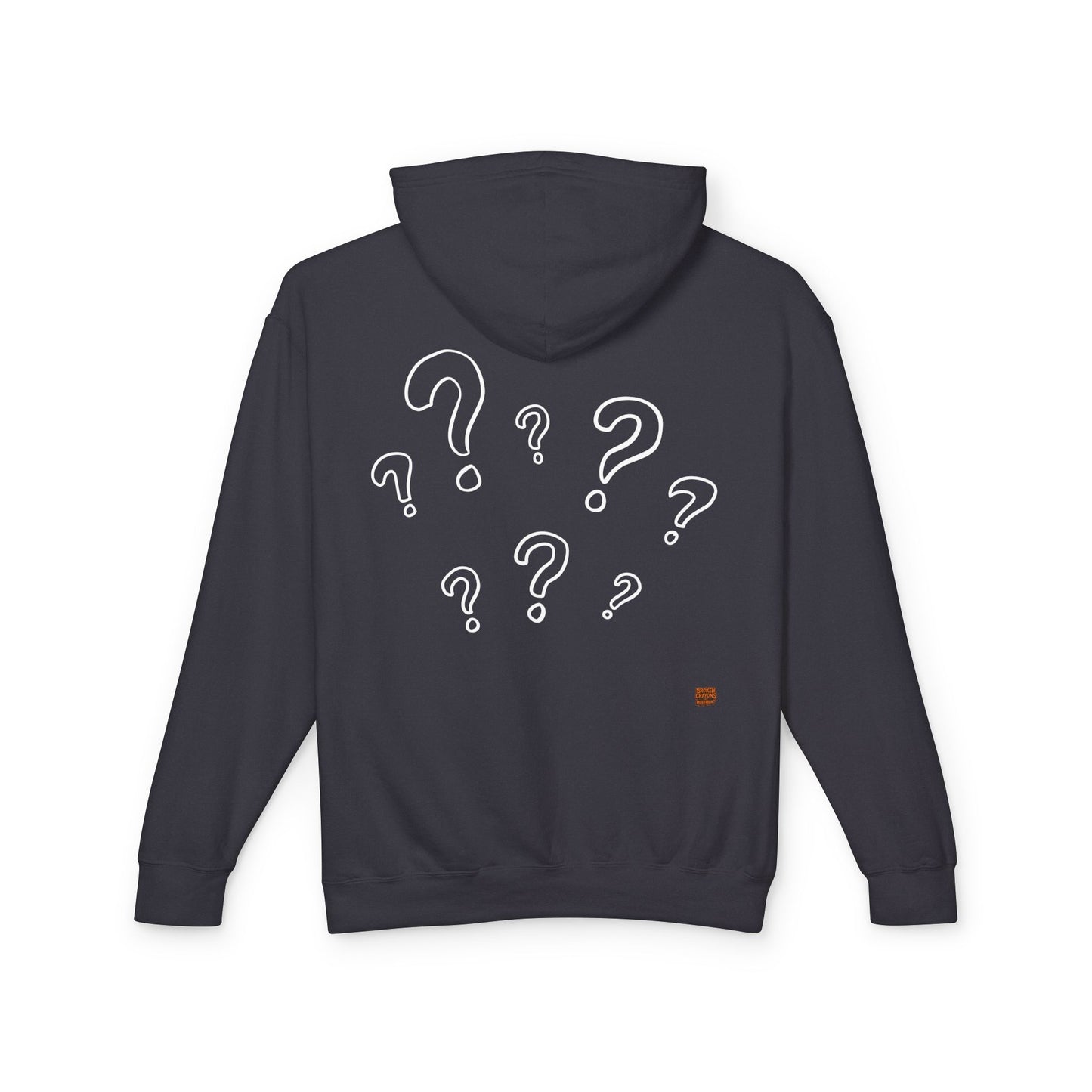 Broken Crayons Collection Hmmmm. Hoodie —  Graphic Hoodie with Front "Hmmm." Text & Back Question Mark Design