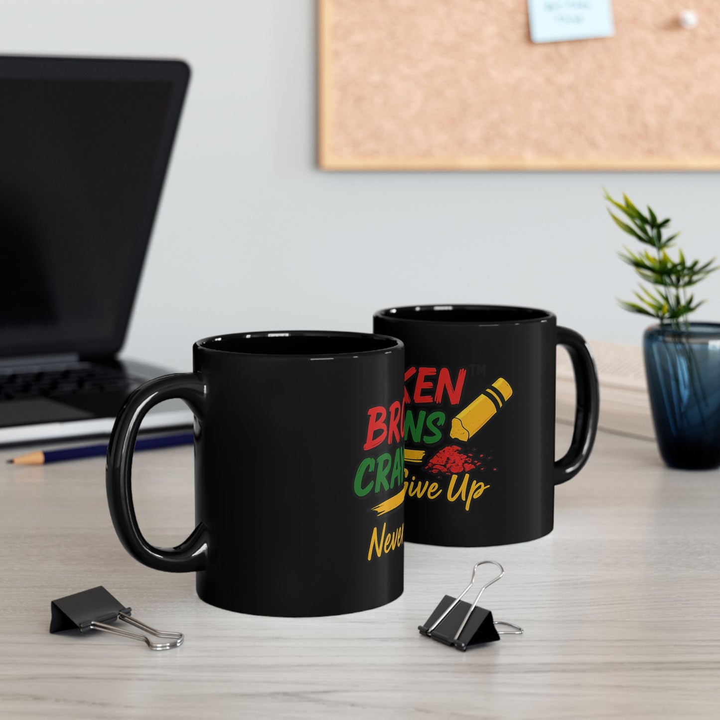 Inspirational Black Mug - Broken Crayons Never Give Up - Coffee Cup for Motivation, Gifts for Teachers, Students, Art Lovers, Encouragement
