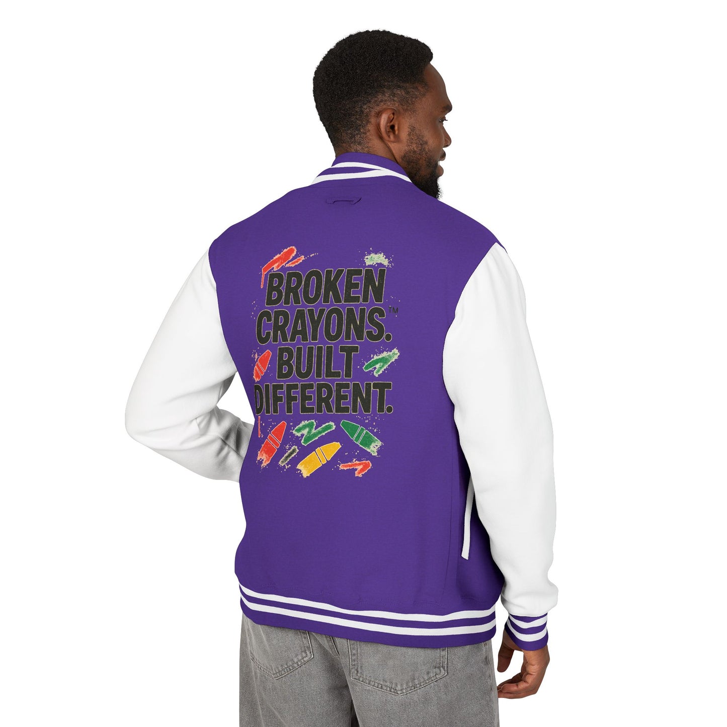 Broken Crayons™ Built Different Varsity Jacket – Empowerment Streetwear