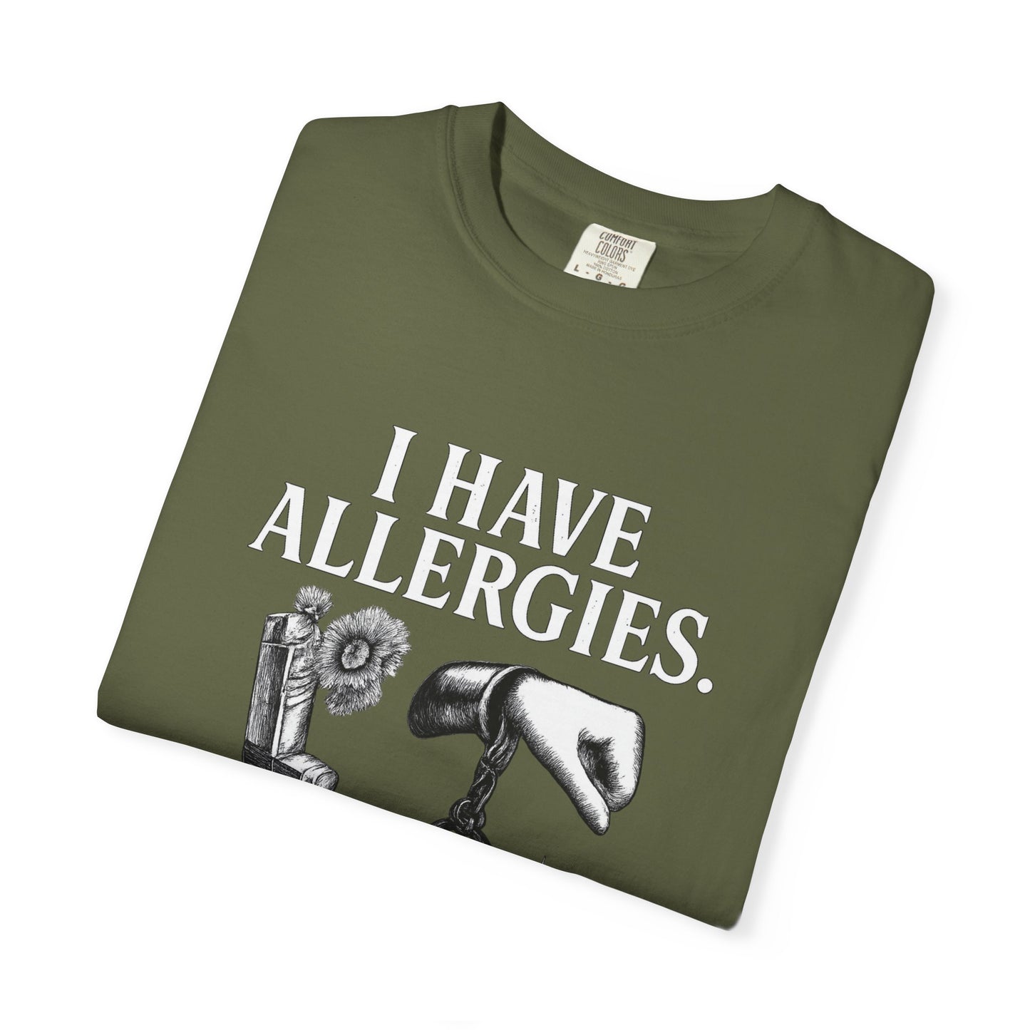 I Have Allergies, Handcuffs, and Coffins Tee – Broken Crayons Collection™ | Empowerment Apparel for Dark Truths