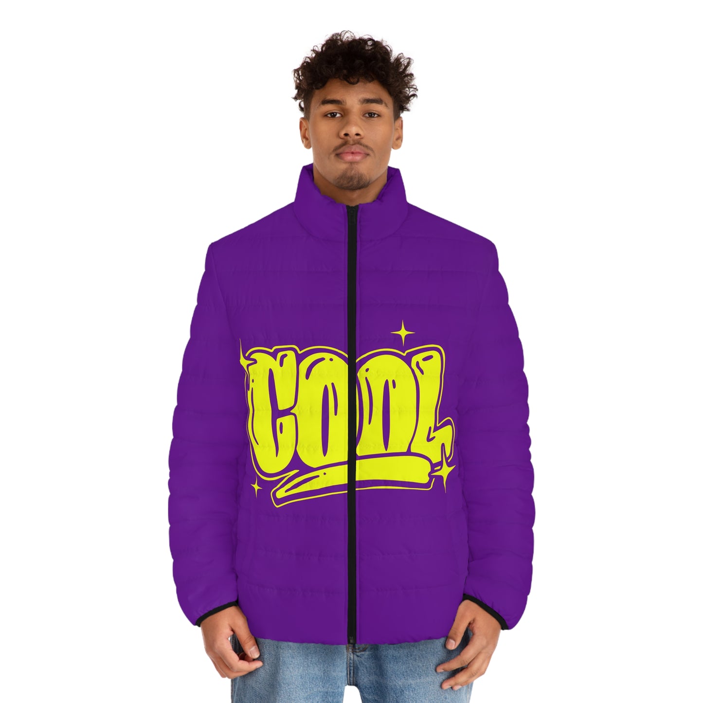 Broken Crayons Collection Streetwear COOL Puffer Jacket | Purple Quilted Bomber with Graffiti Print
