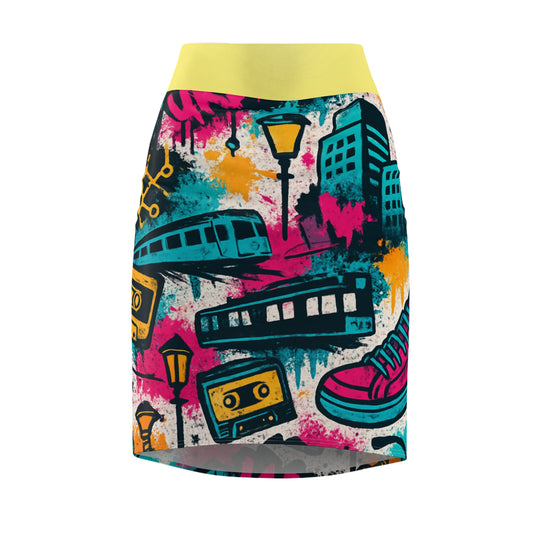 Broken Crayons Collection-Vibrant Graphic Pencil Skirt for Teens