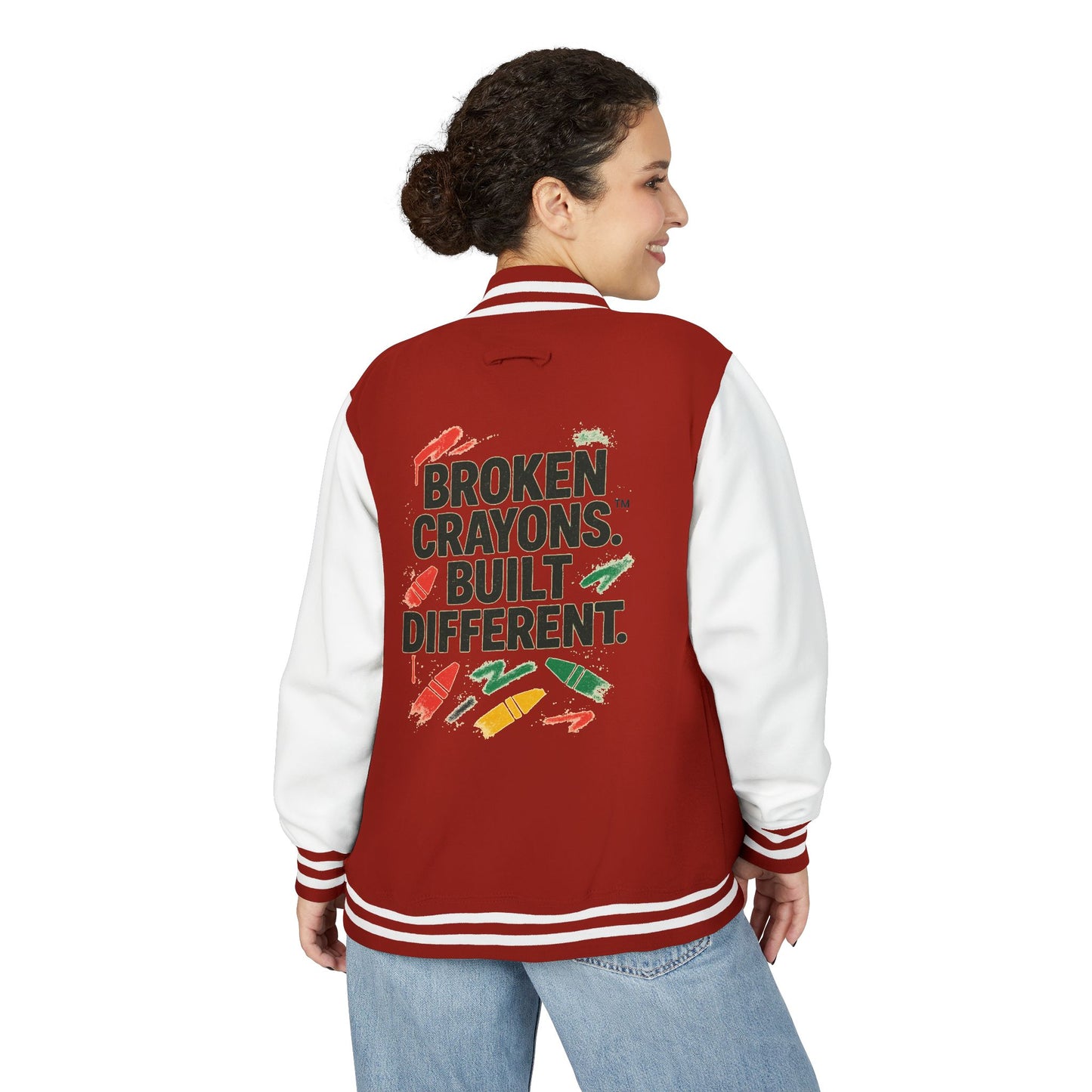 Broken Crayons™ Built Different Varsity Jacket – Empowerment Streetwear