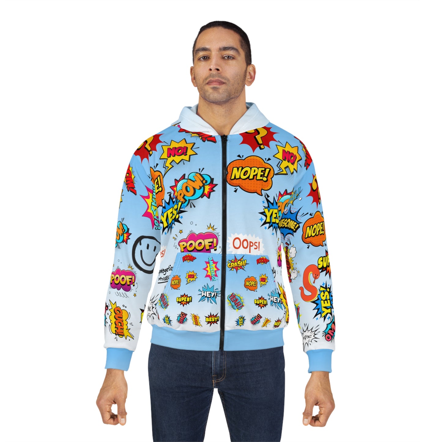Broken Crayons Collection Comic Pop Art Zip Hoodie — 'YES! NOPE! OOPS!' All-Over Print