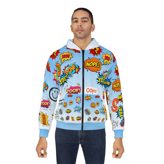 Broken Crayons Collection Comic Pop Art Zip Hoodie — 'YES! NOPE! OOPS!' All-Over Print