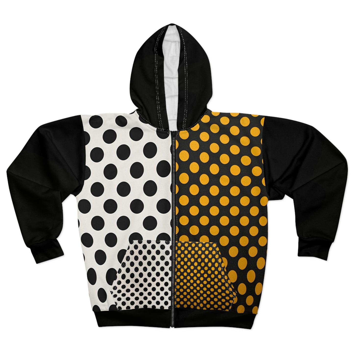 Broken Crayons Collection Polka Dot Power Zip Hoodie: Abstract Split-Panel Art | "Broken Crayons The Movement" Fist Graphic | Bold Urban Streetwear