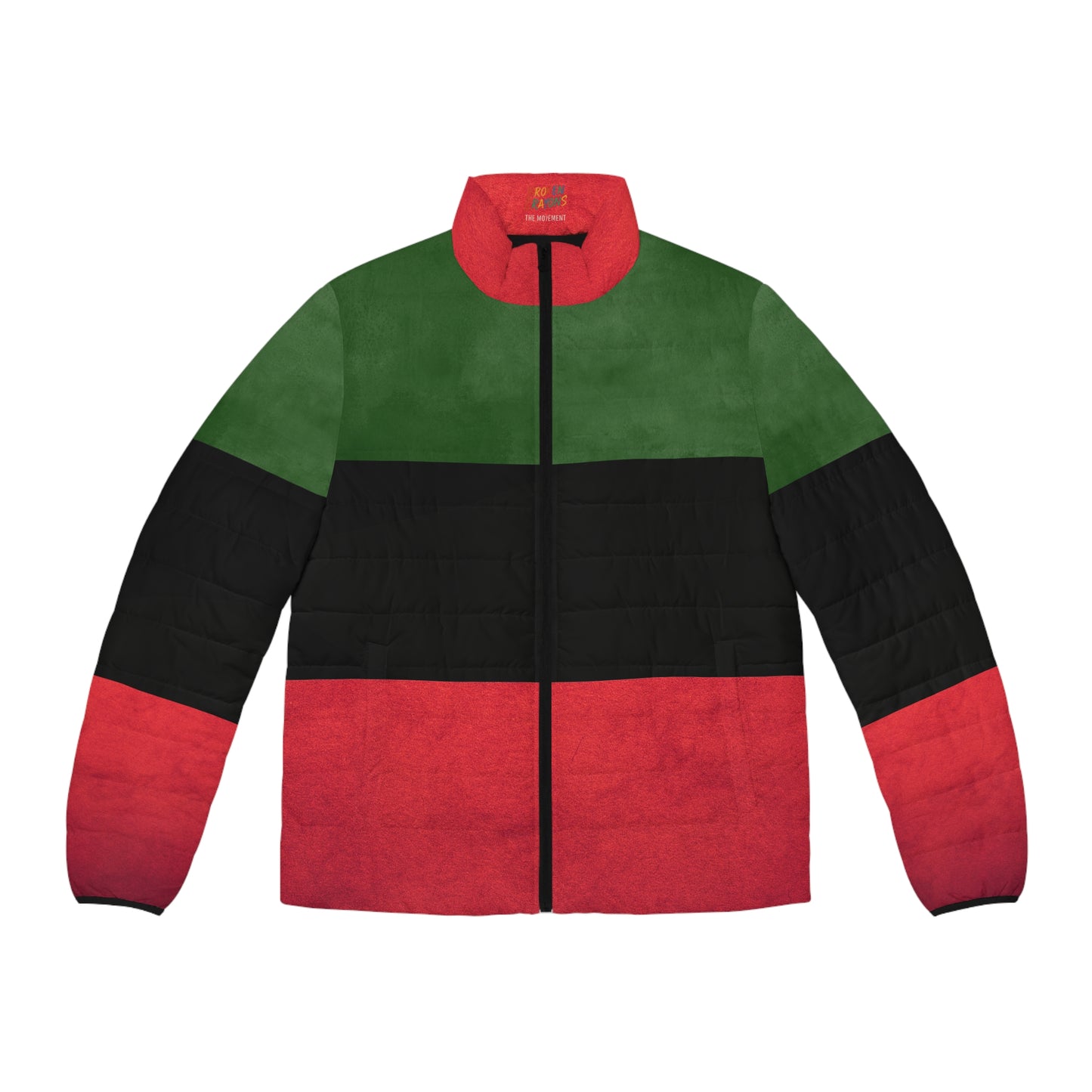 Broken Crayons Collection Pan-African Stripe Puffer Jacket — Red Black Green Winter Coat
