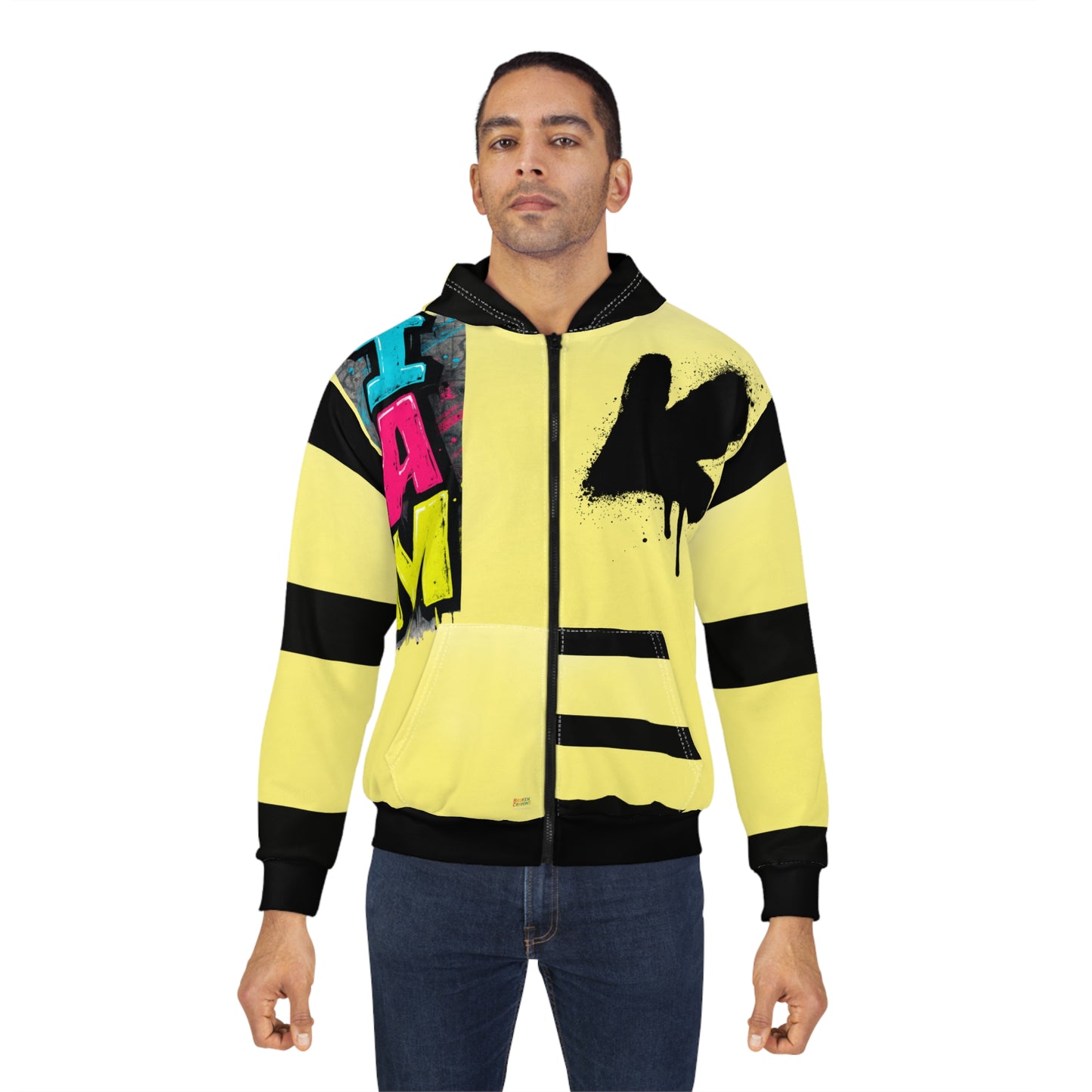 Broken Crayons Collection I AM Graffiti Zip Hoodie - Yellow Streetwear All-Over Print