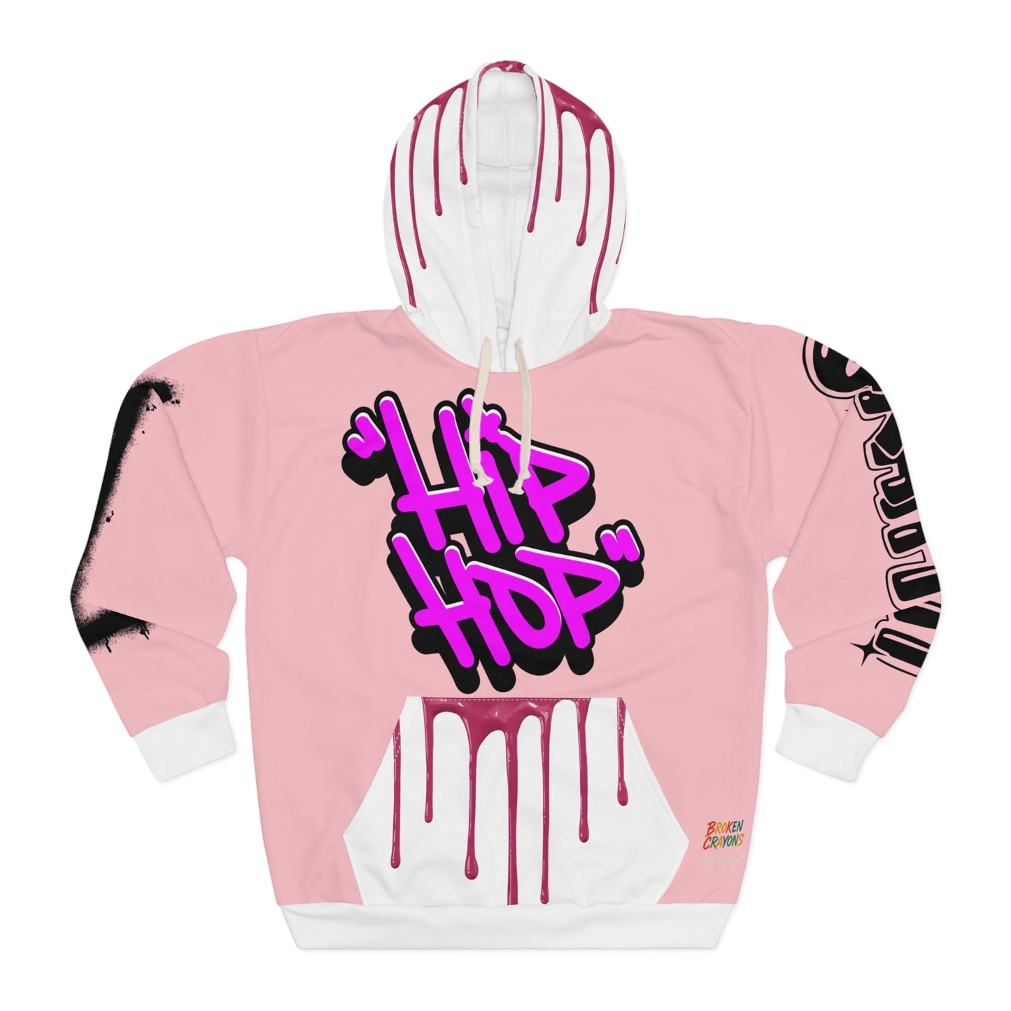 Broken Crayons Pink Graffiti “HIP HOP” Hoodie – Urban Streetwear with Drip & Dance Vibes