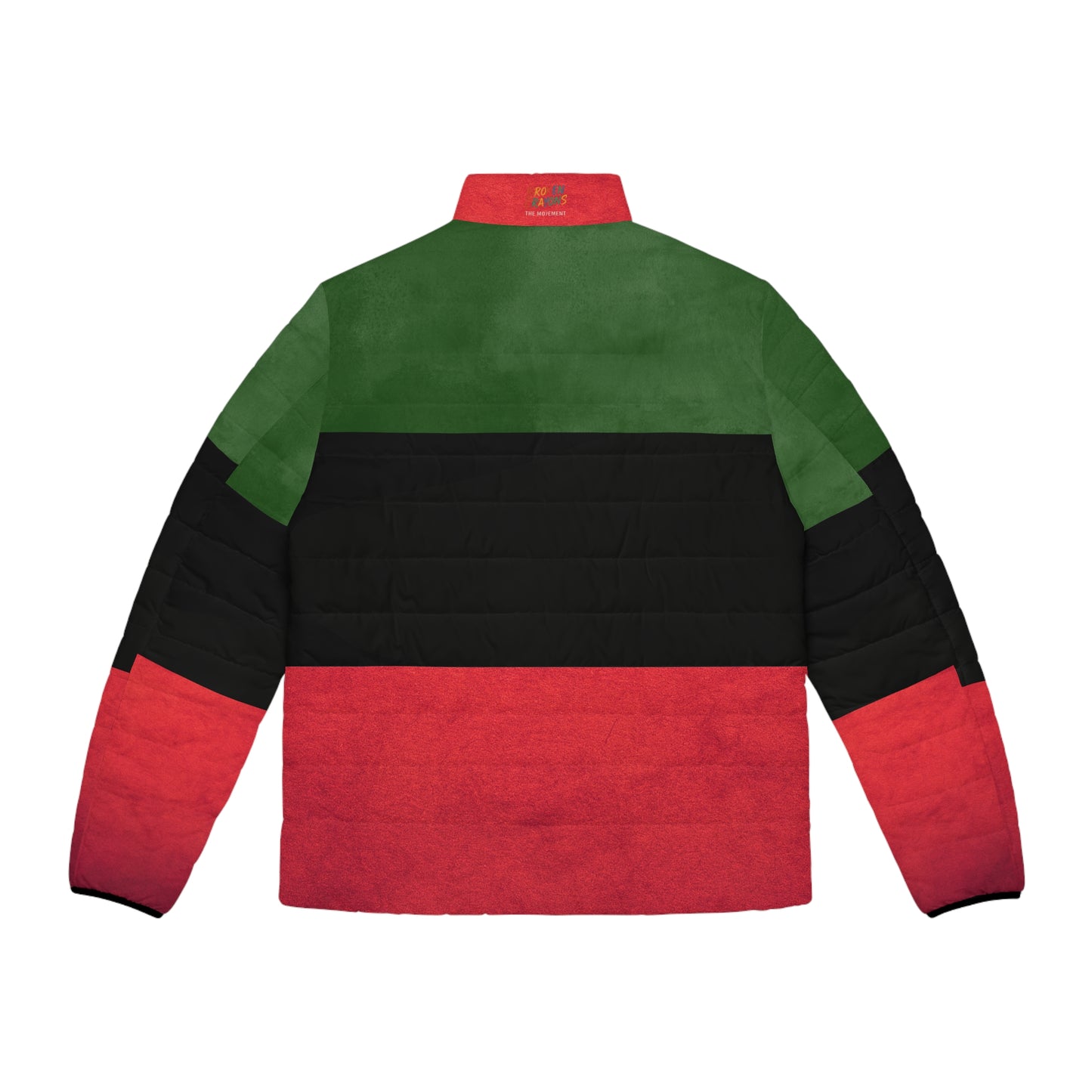 Broken Crayons Collection Pan-African Stripe Puffer Jacket — Red Black Green Winter Coat