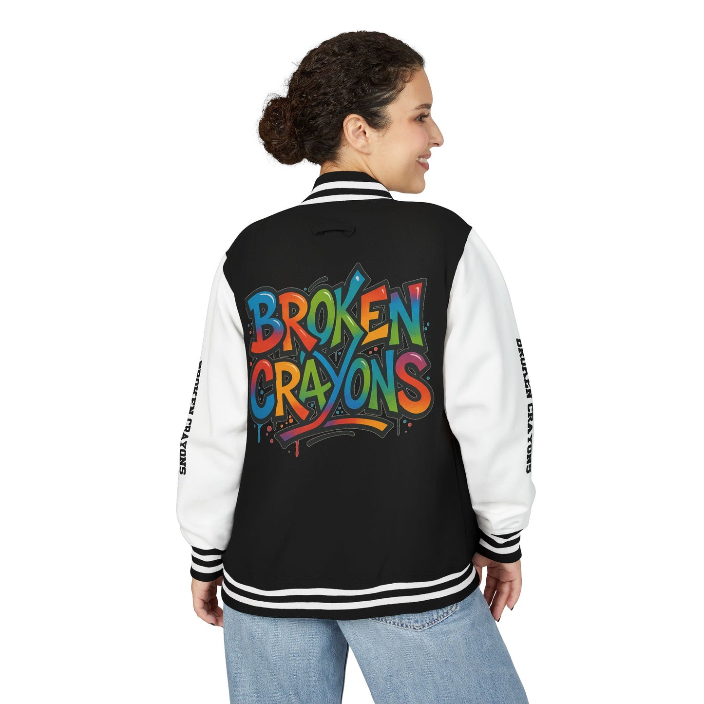 Vibrant Letterman Jacket for Creative Souls, Unisex Varsity Jacket, Trendy Outerwear, Graffiti Style Jacket, Statement Piece for [...]