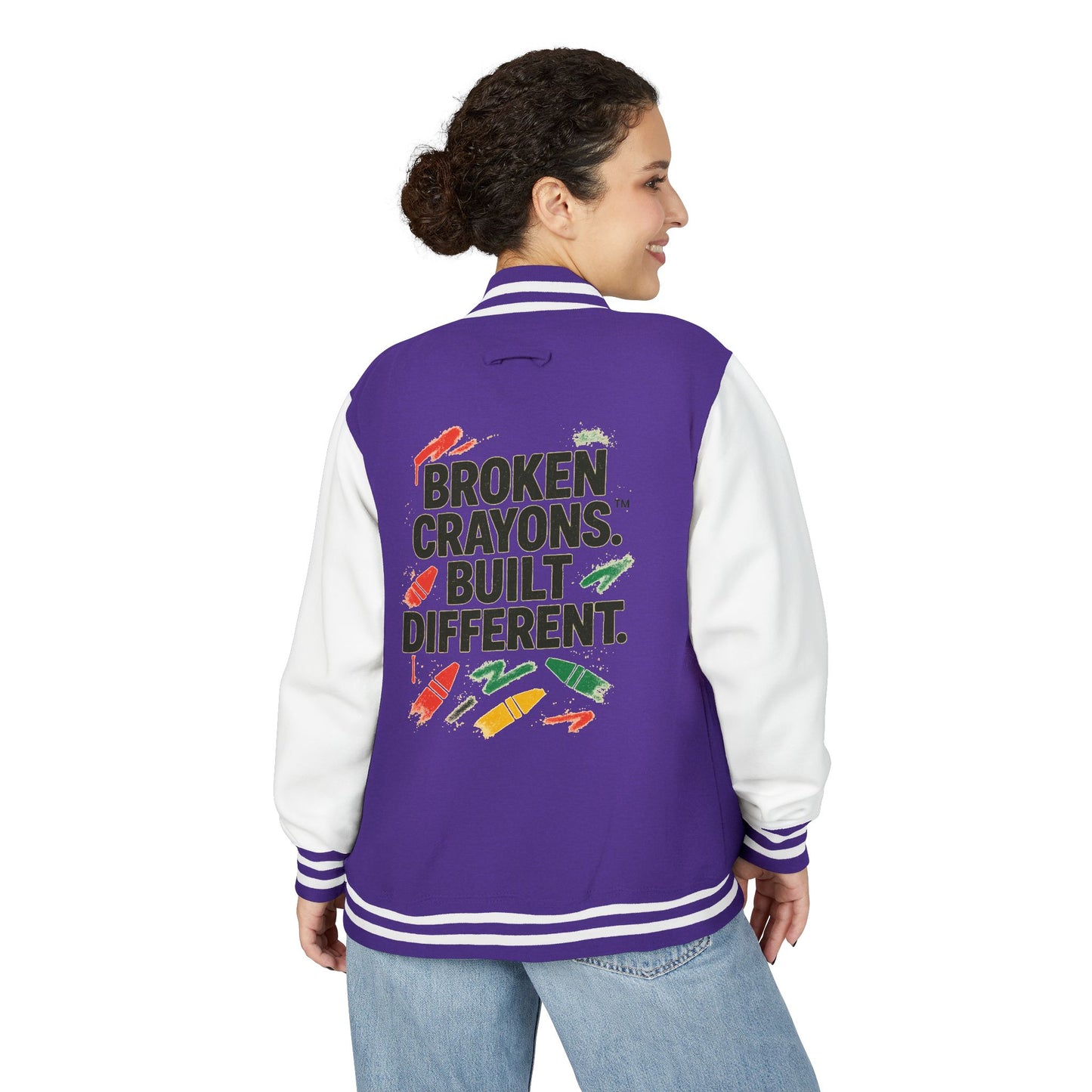 Broken Crayons™ Built Different Varsity Jacket – Empowerment Streetwear