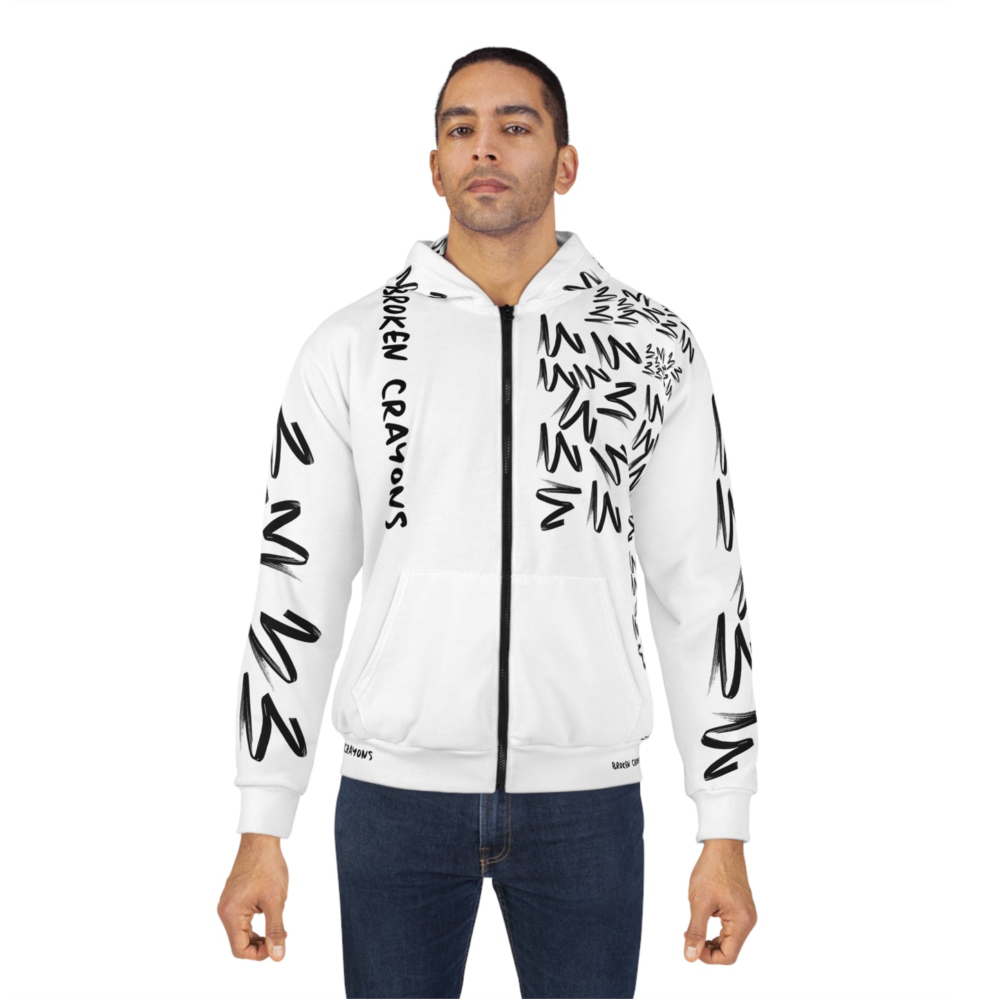 Broken Crayons Zip Hoodie – White | Grit, Art, and Identity in Motion
