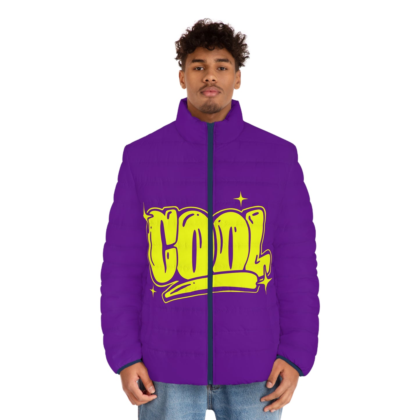 Broken Crayons Collection Streetwear COOL Puffer Jacket | Purple Quilted Bomber with Graffiti Print