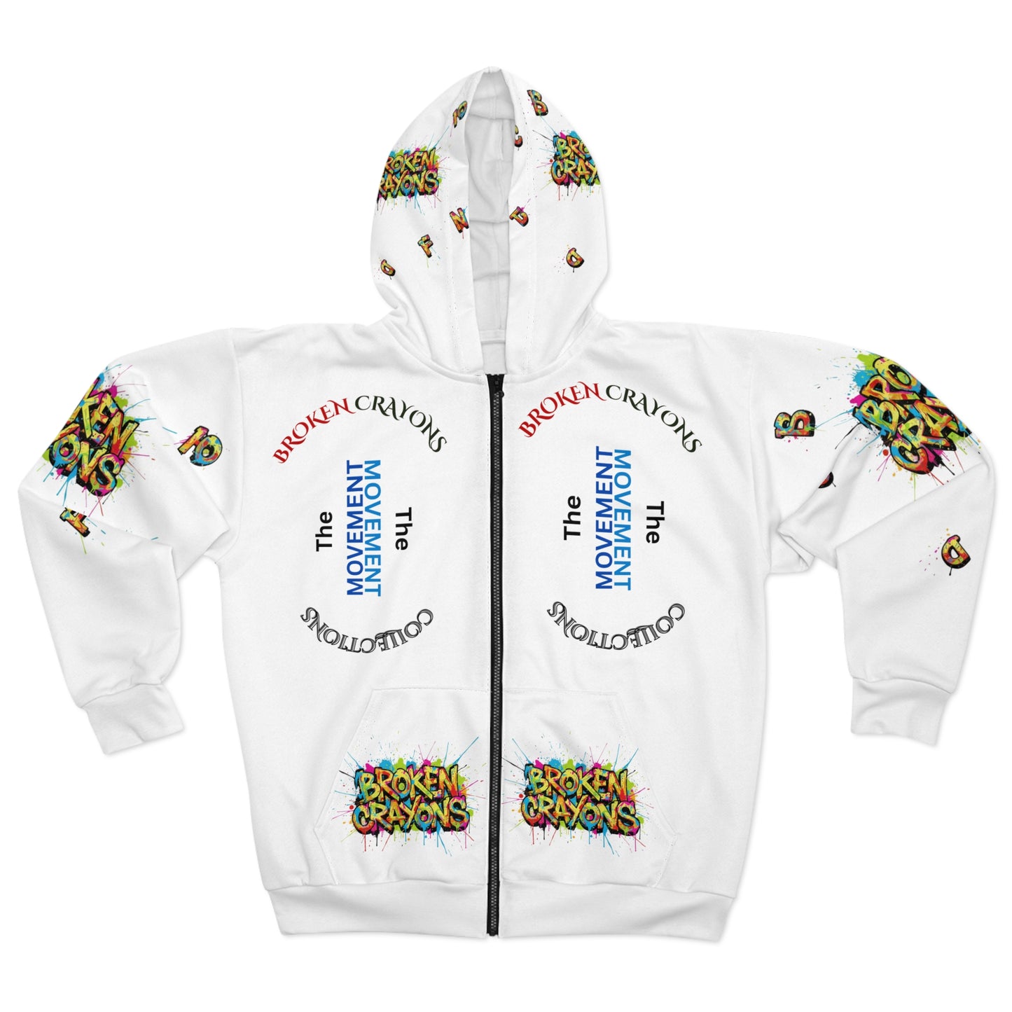 Broken Crayons "The Movement" All-Over Print Zip-Up Hoodie - Colorful Graffiti Art Streetwear