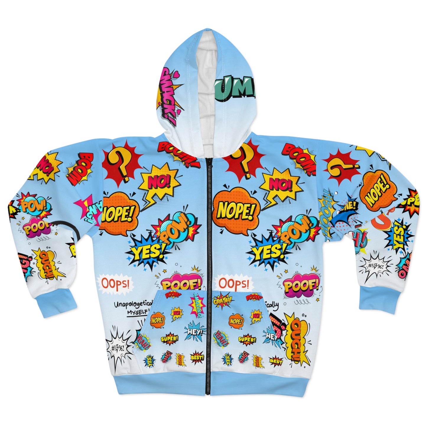 Broken Crayons Collection Comic Pop Art Zip Hoodie — 'YES! NOPE! OOPS!' All-Over Print