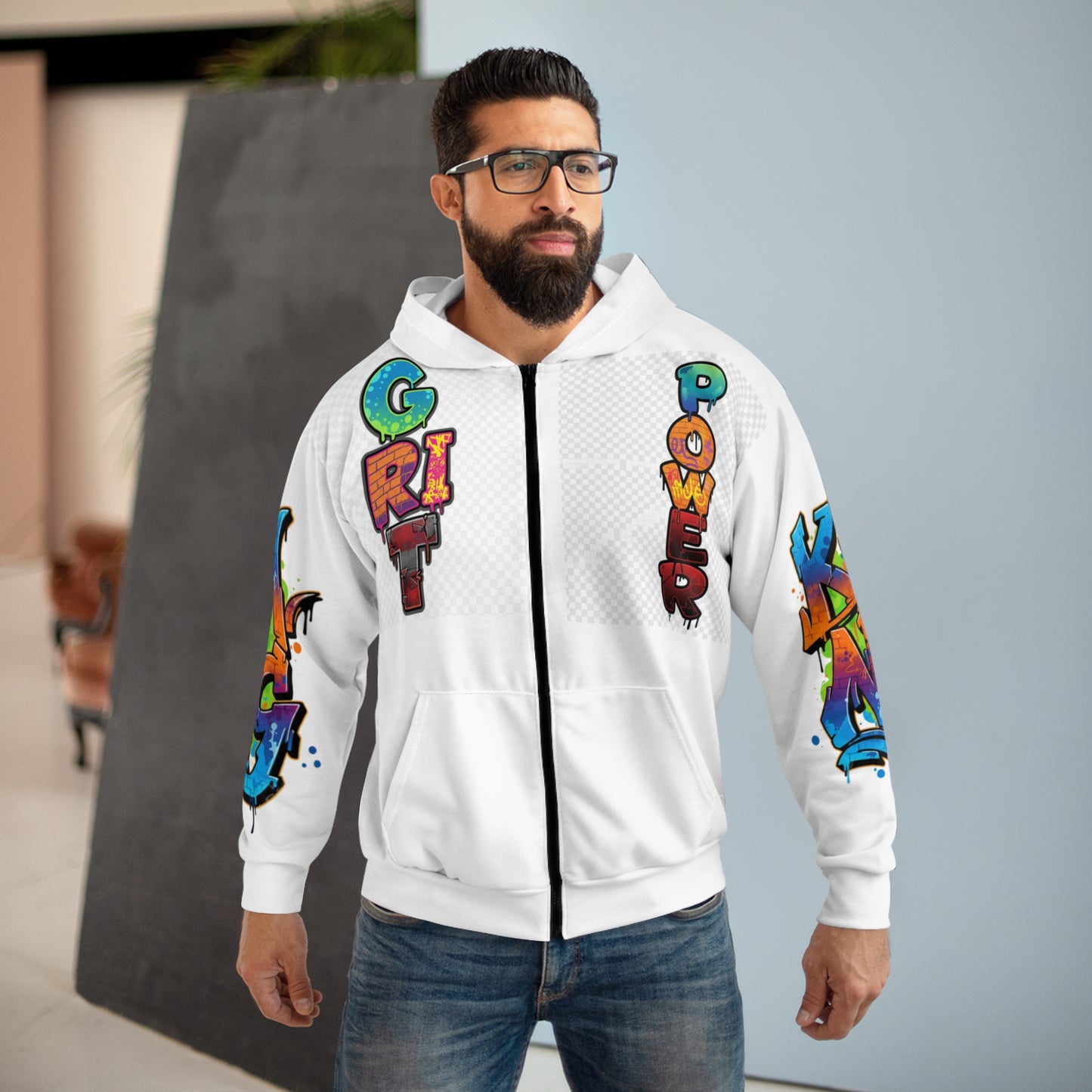 Broken Crayons GRIT Graffiti Art Unisex Zip Hoodie, Urban Streetwear, Grit Power, The Movement, Artistic Hoodie, Stylish Layering Essential