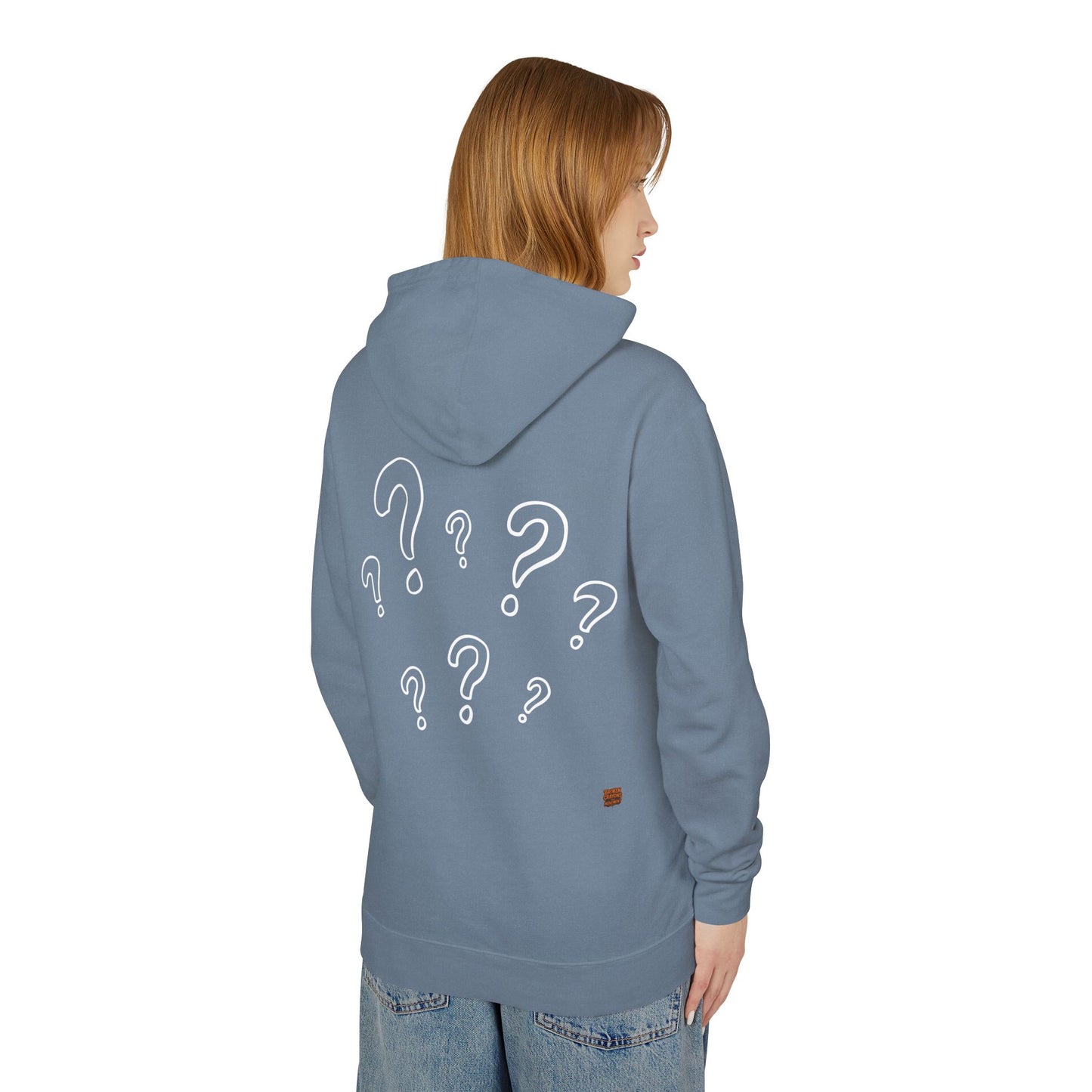 Broken Crayons Collection Hmmmm. Hoodie —  Graphic Hoodie with Front "Hmmm." Text & Back Question Mark Design