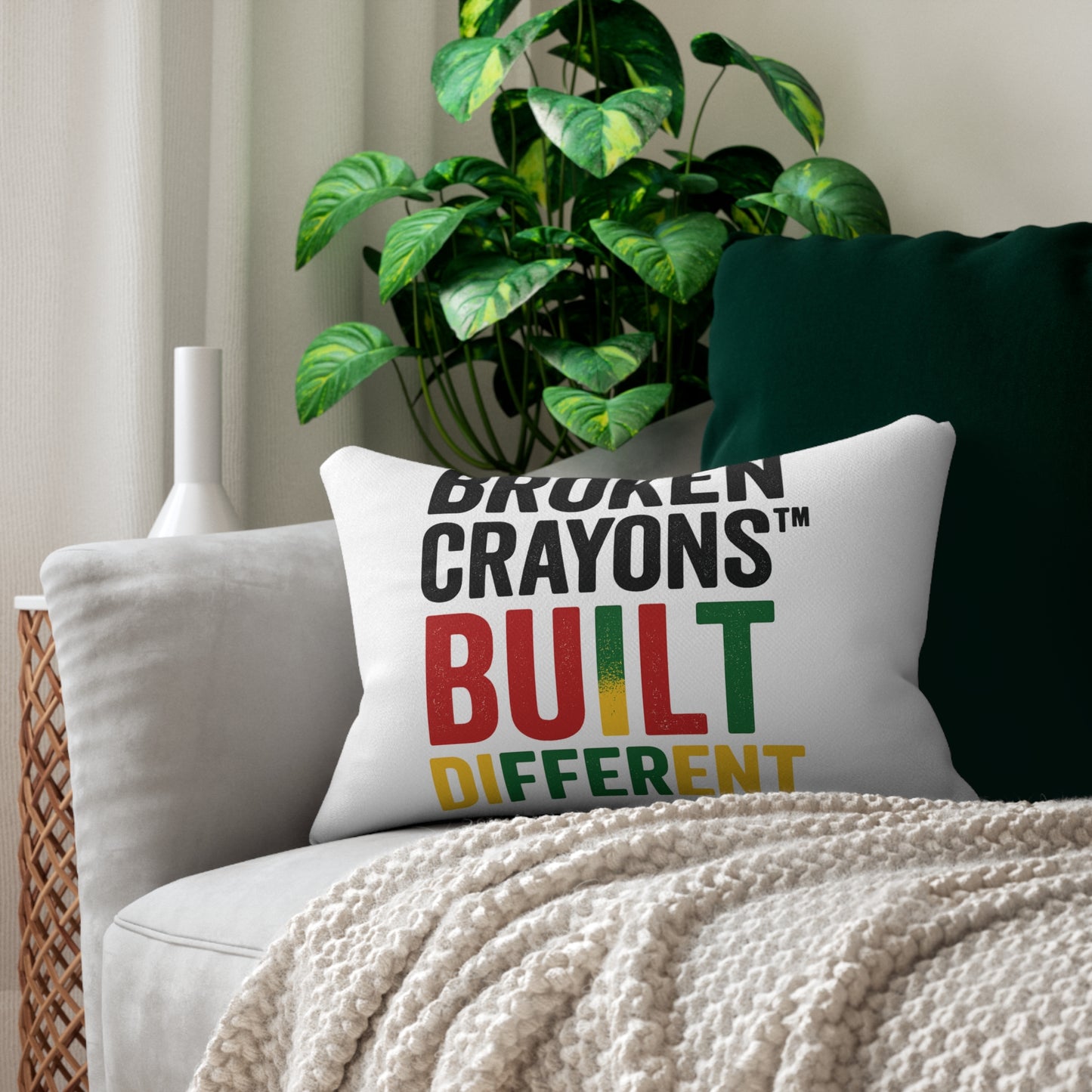 Lumbar Pillow - 'Broken Crayons Built Different' Inspirational Decor for Home, Office, Cozy Vibes, Gift Idea
